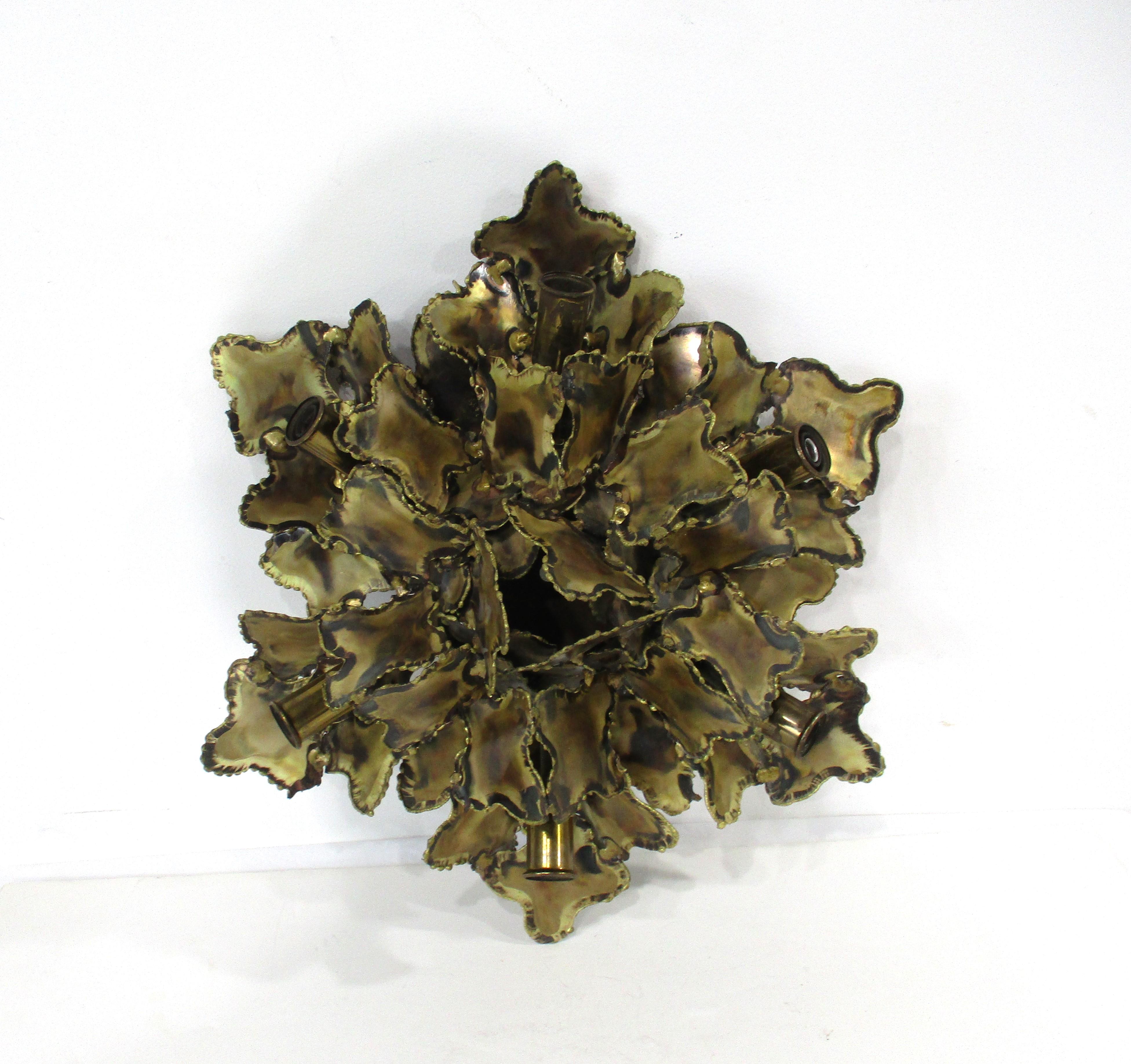 Brutalist Brass Sculptural Ceiling Light / Sconce by Tom Greene for Feldman 5