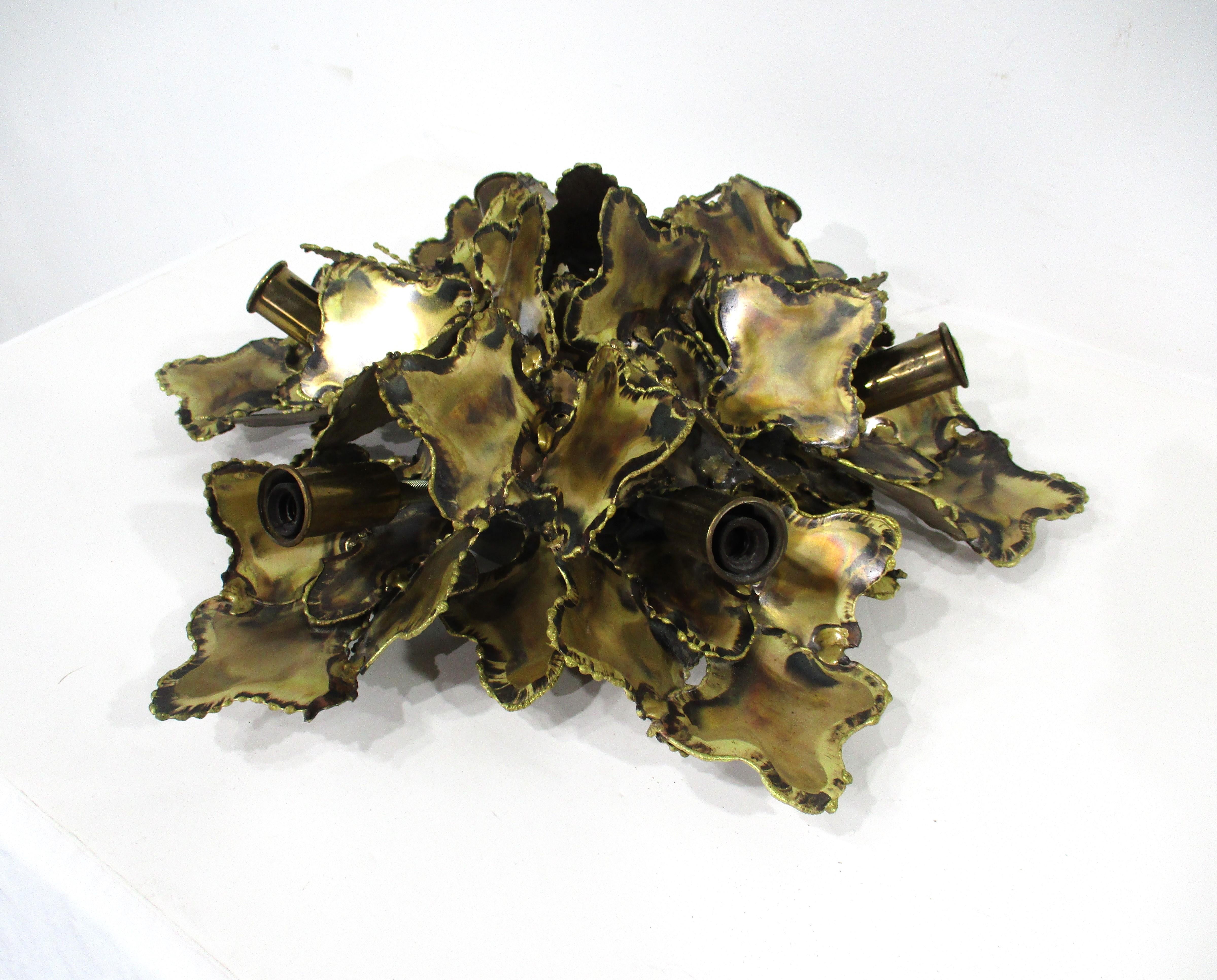 American Brutalist Brass Sculptural Ceiling Light / Sconce by Tom Greene for Feldman