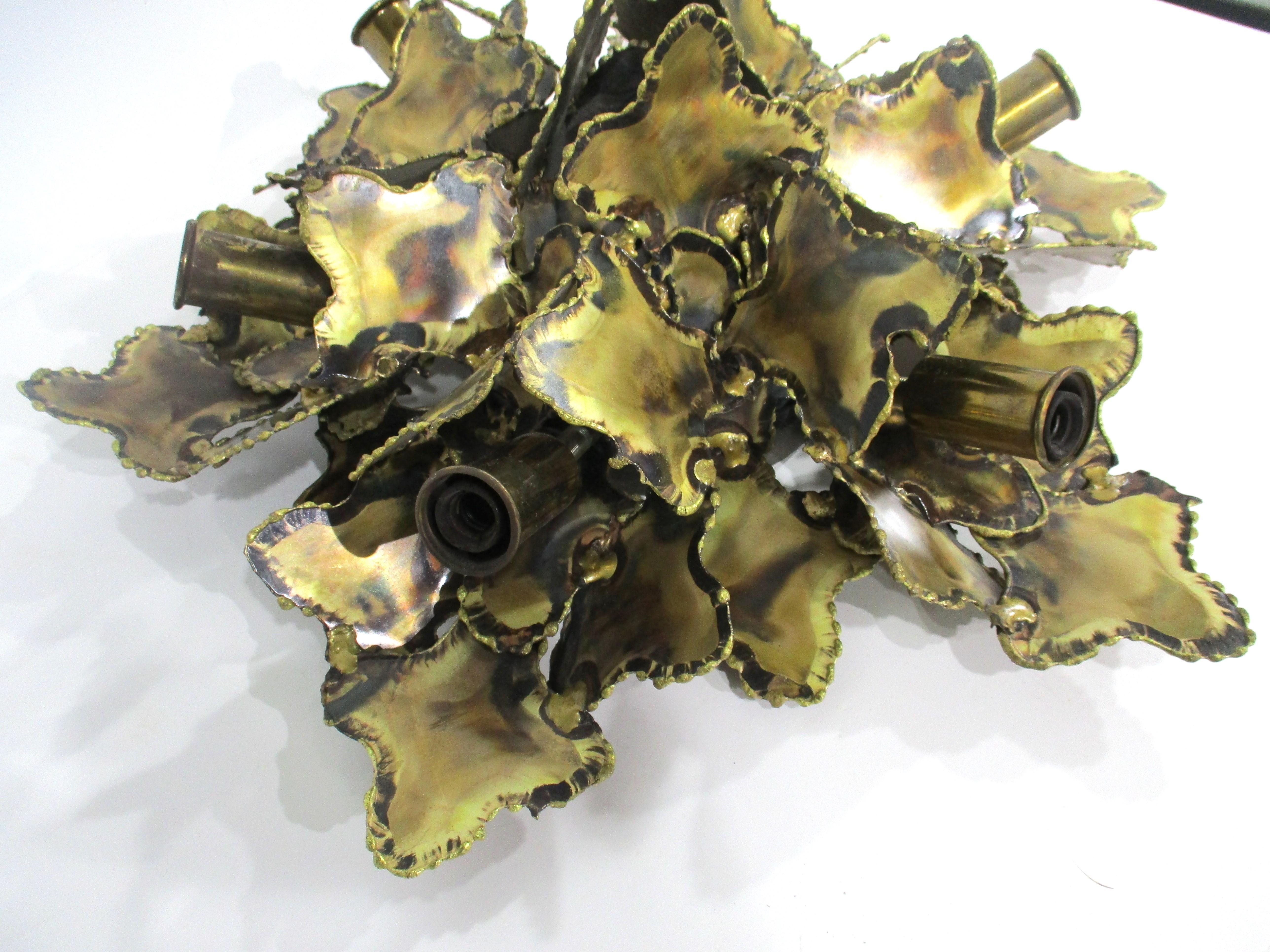 Brutalist Brass Sculptural Ceiling Light / Sconce by Tom Greene for Feldman In Good Condition In Cincinnati, OH