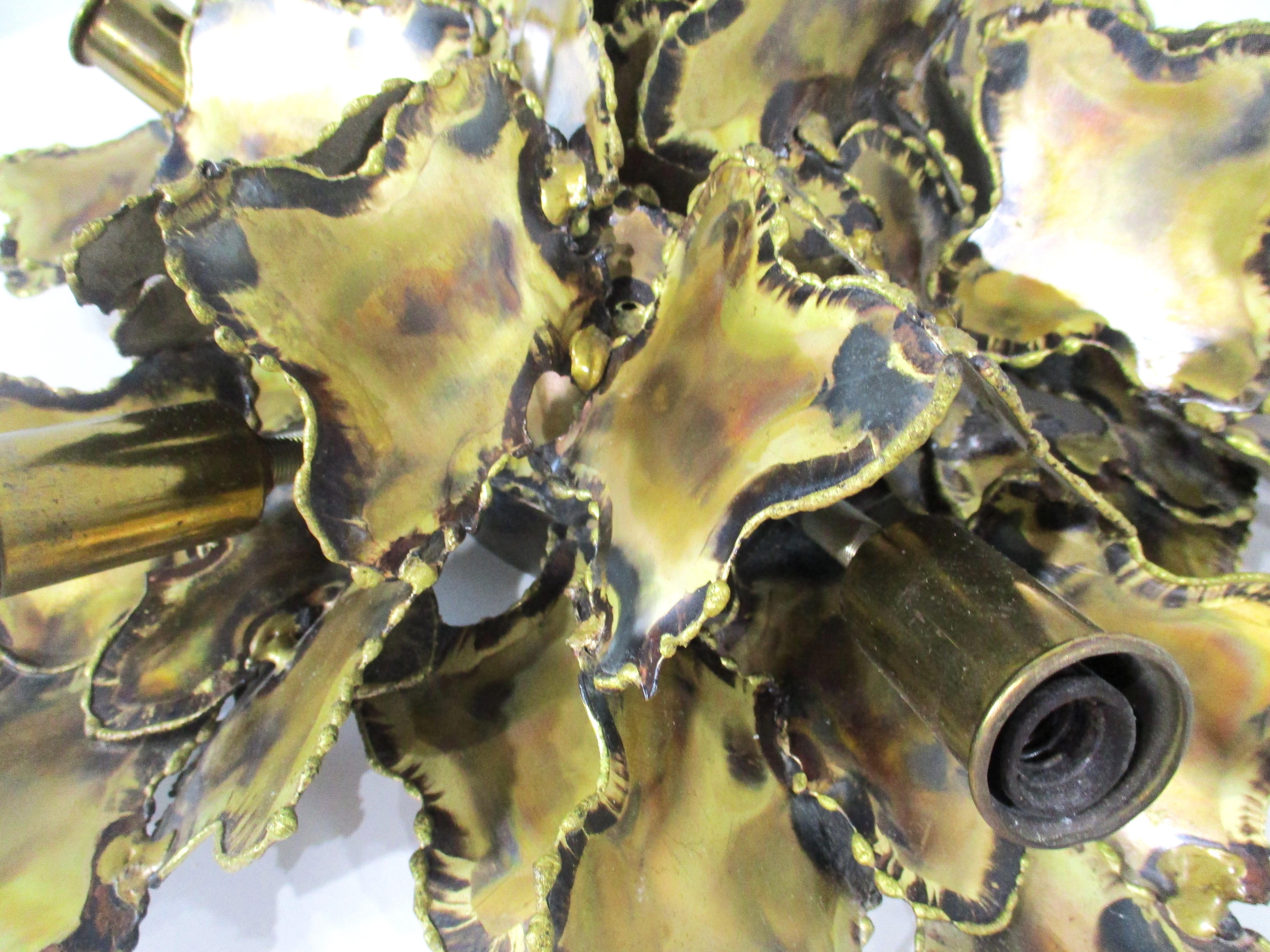 20th Century Brutalist Brass Sculptural Ceiling Light / Sconce by Tom Greene for Feldman