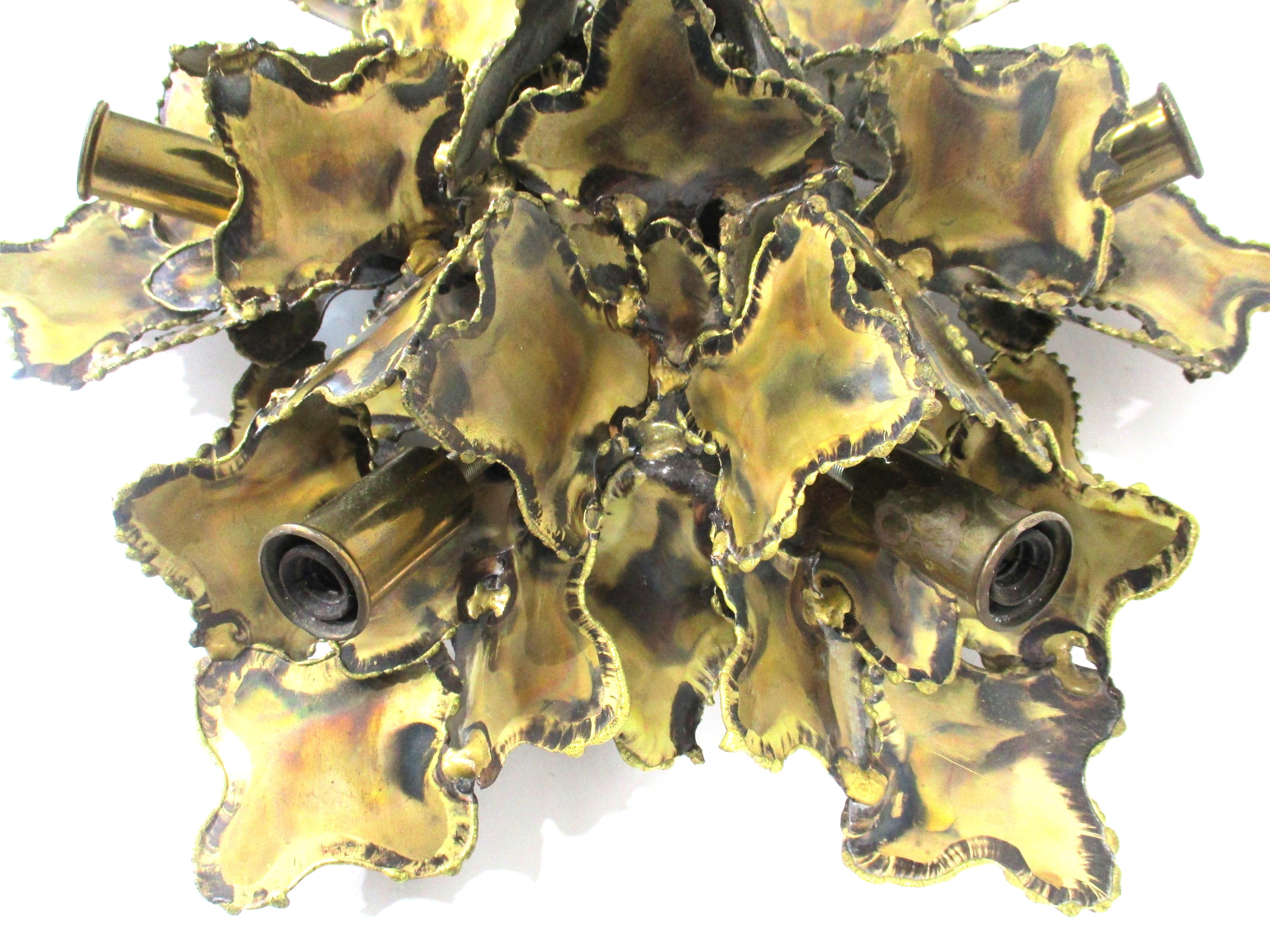 Brutalist Brass Sculptural Ceiling Light / Sconce by Tom Greene for Feldman 1