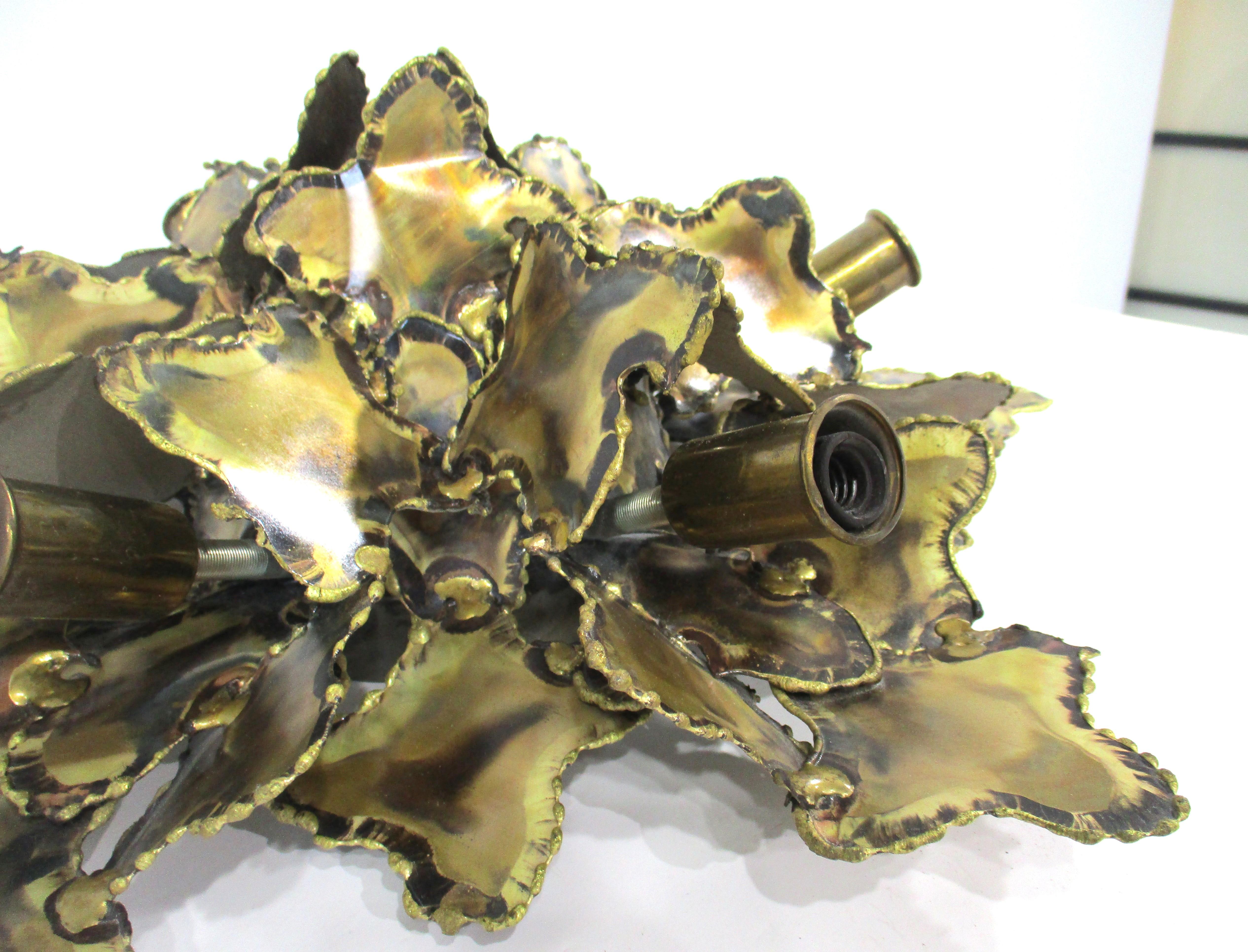 Brutalist Brass Sculptural Ceiling Light / Sconce by Tom Greene for Feldman 2