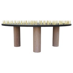 Brutalist Brass Spiked Custom Round Postmodern Black Coffee Table