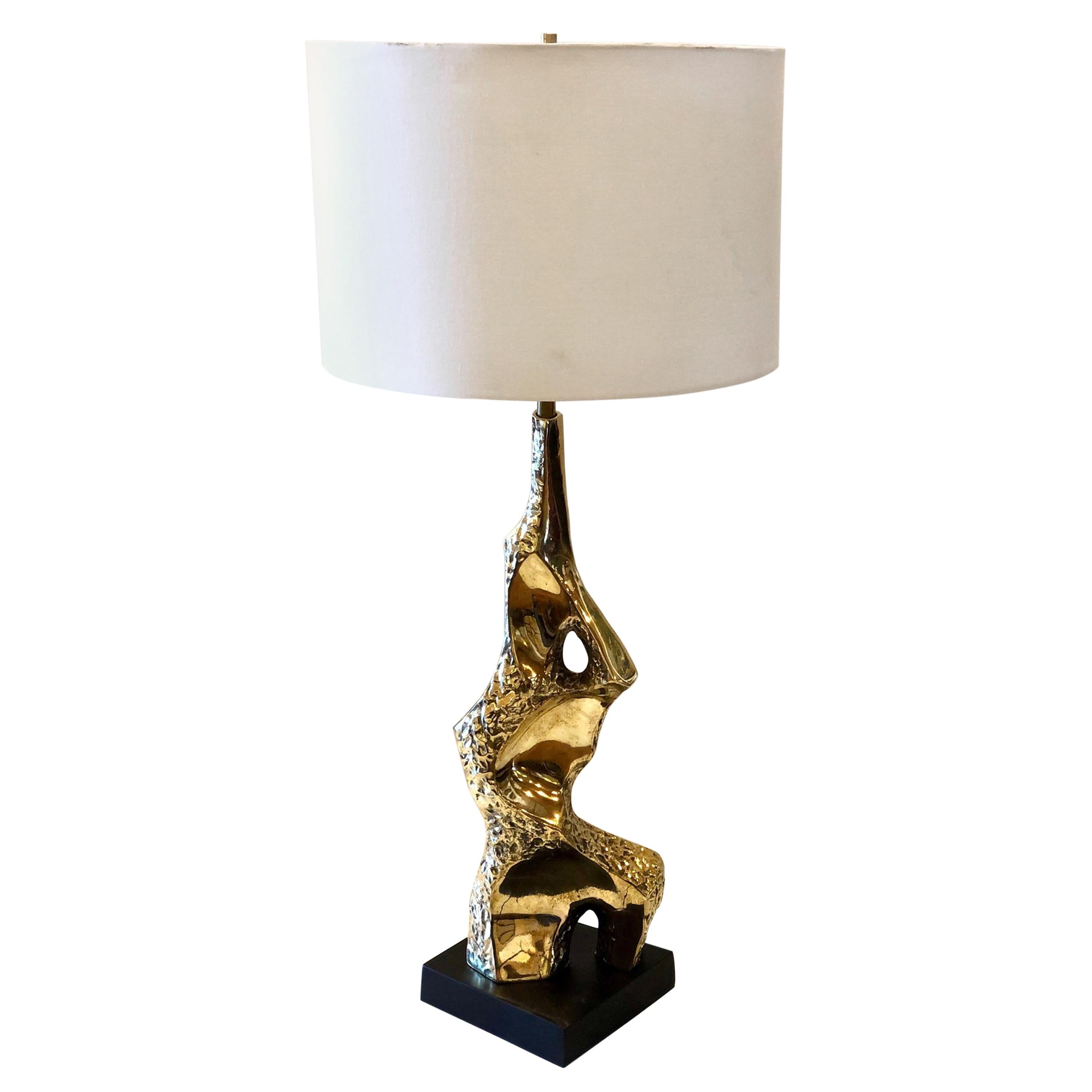 Brutalist Brass Table Lamp by Laurel Lighting Designed by Richard Barr