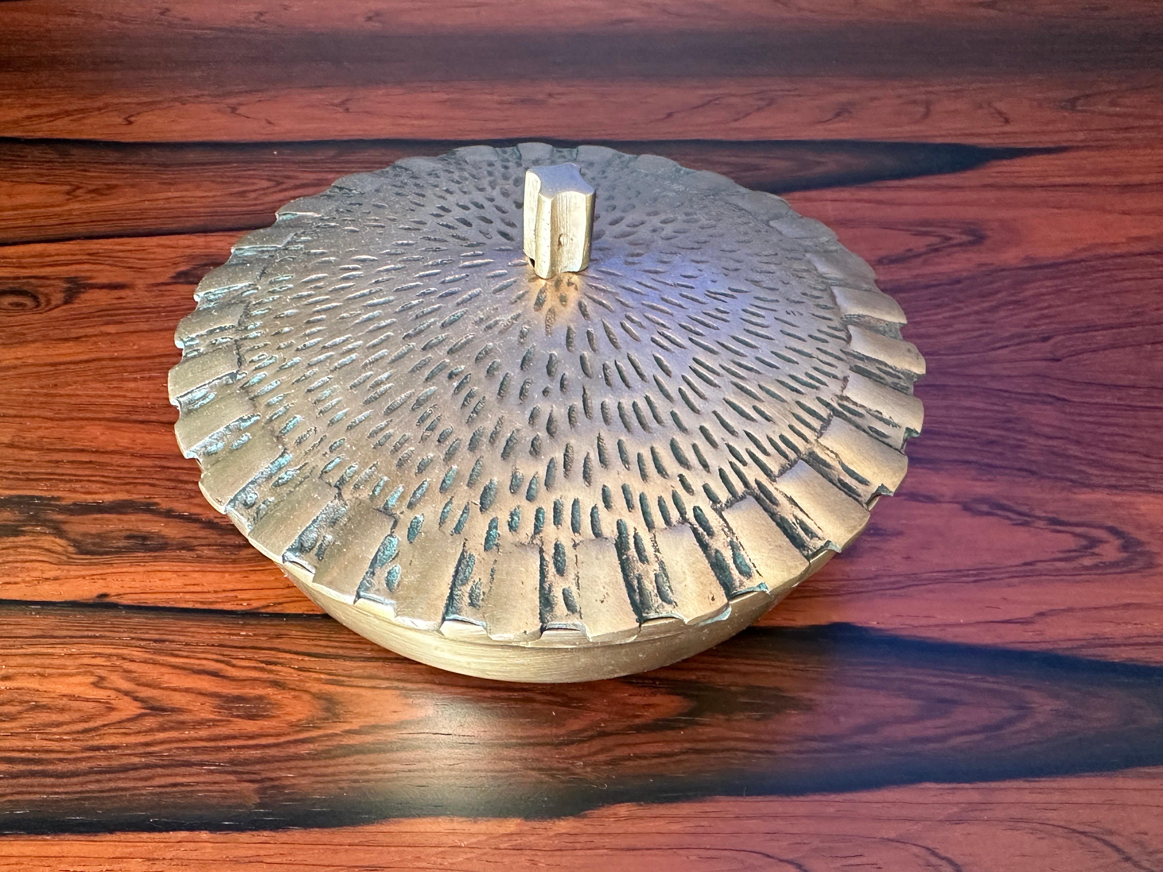 Brutalist patinated brass trinket bowl / box in the style of Line Vautrine