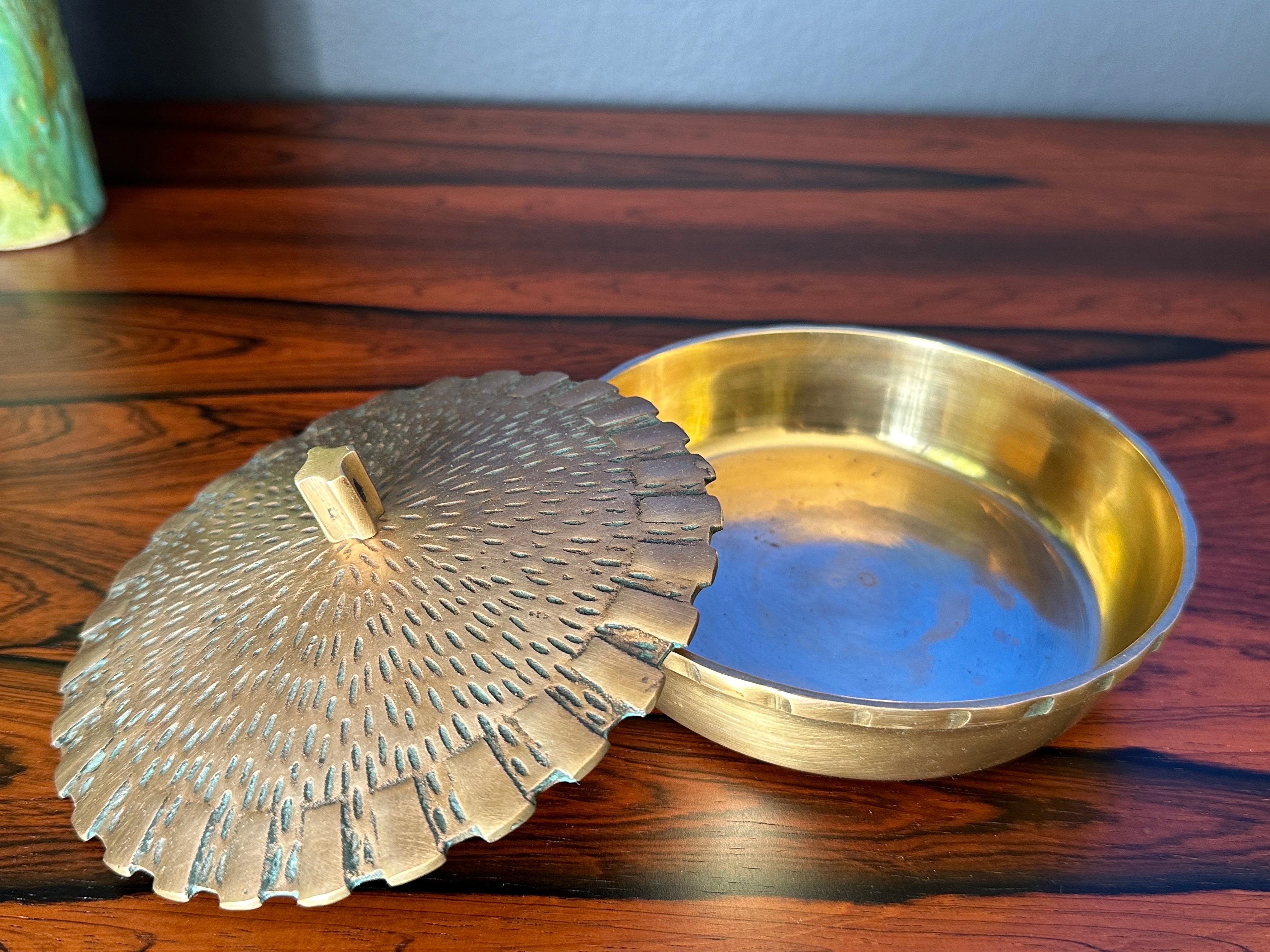 Late 20th Century Brutalist Brass Trinket Bowl Box