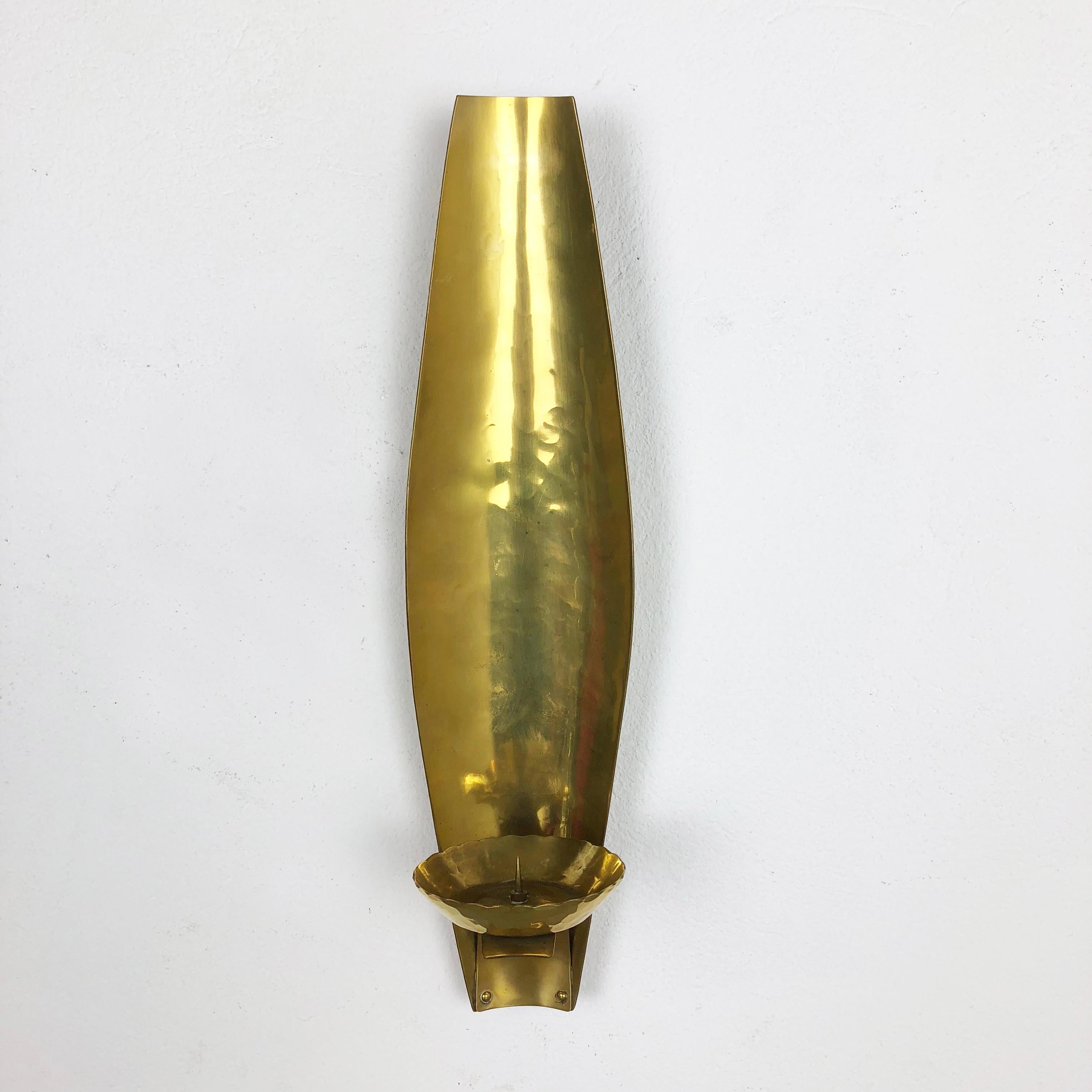 Brutalist Brass Wall Candleholder by Emil Funk KG, Germany, 1950s For Sale 9