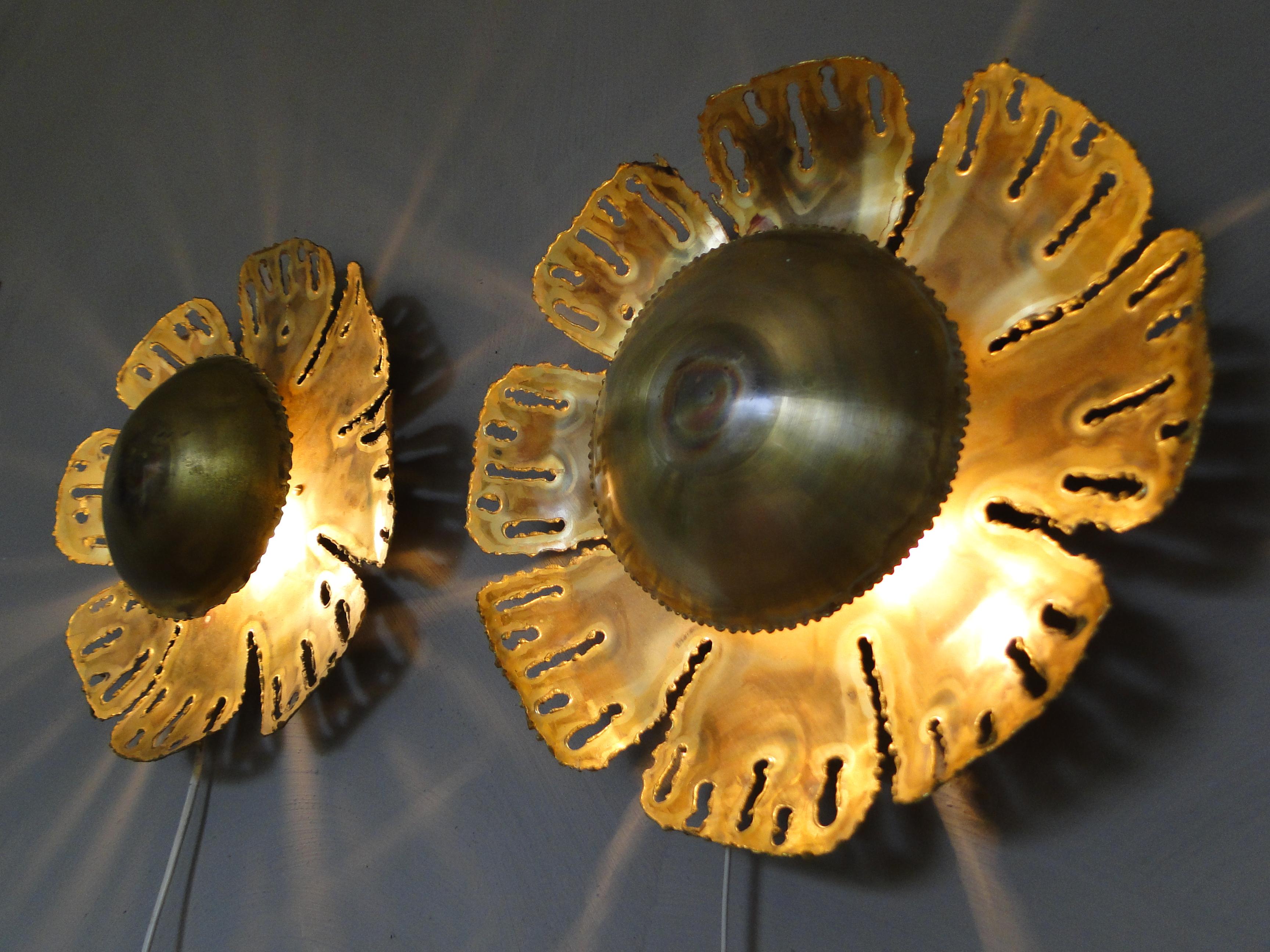 Pair Brutalist Brass Wall Lamps by Svend Aage Holm Sorensen 1960 Denmark For Sale 1