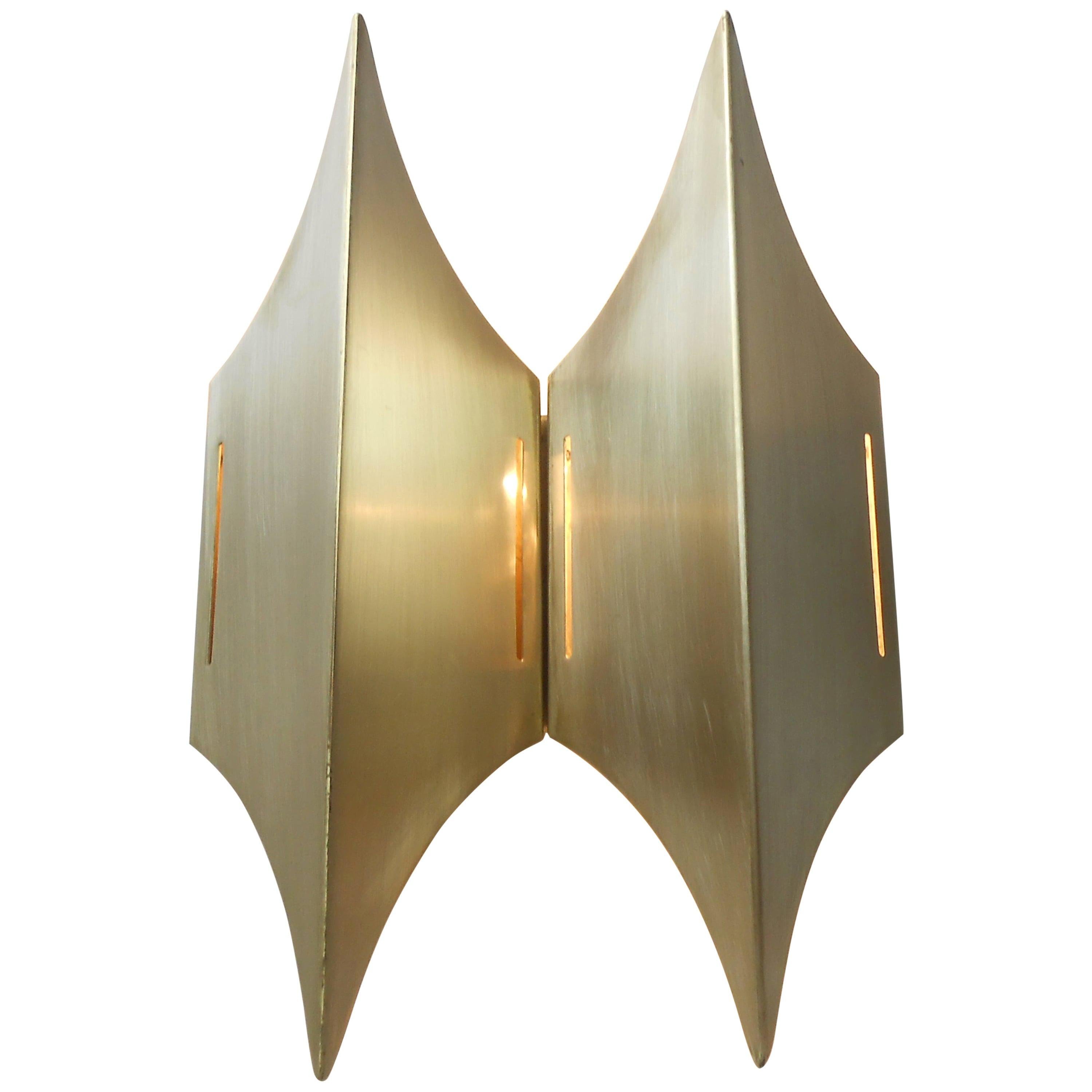 Brutalist Brass Wall Sconce 'Gothic' by Lyfa, Denmark, 1960s For Sale