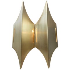 Brutalist Brass Wall Sconce 'Gothic' by Lyfa, Denmark, 1960s