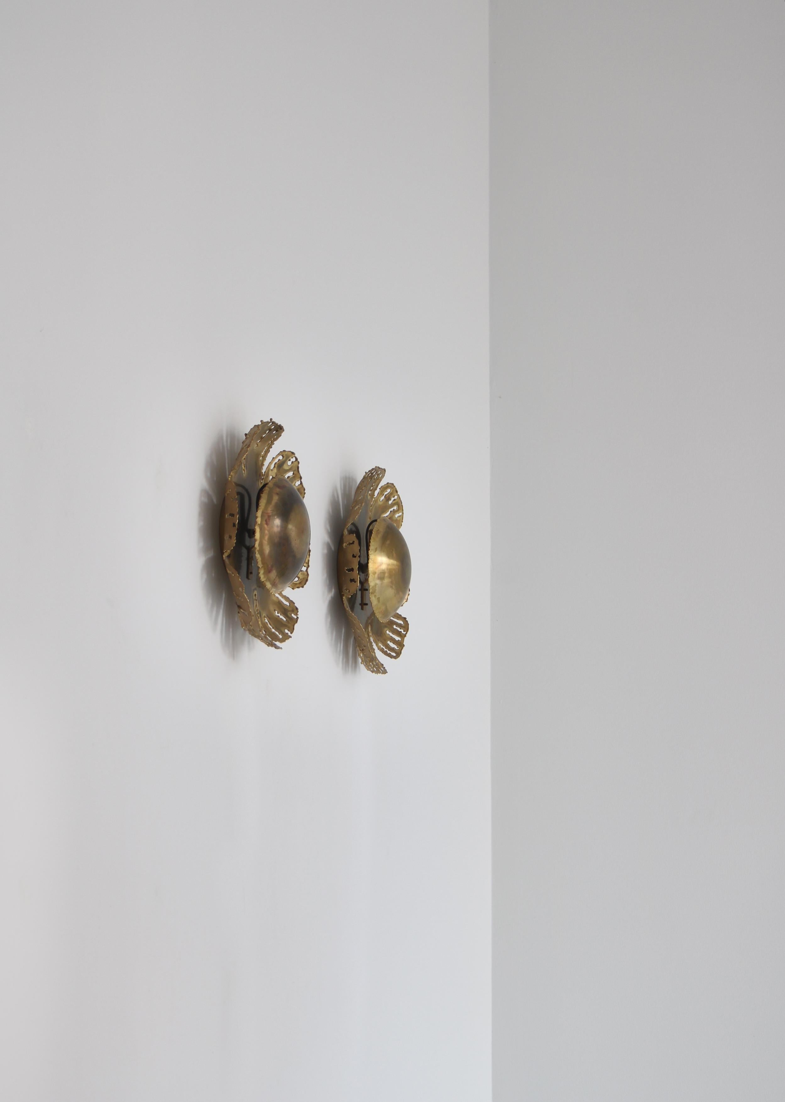 Danish Brutalist Brass Wall Sconces 