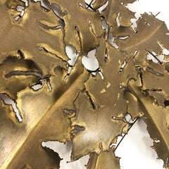 Brutalist Brass Wall Sculpture in Leaves Form