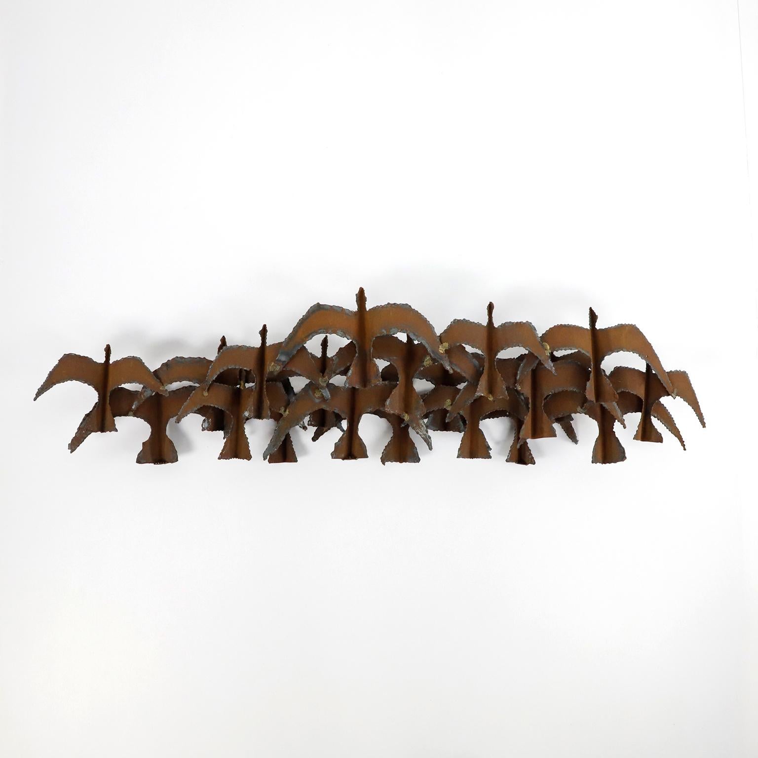 Mid-20th Century Brutalist Brass Wall Sculpture in Seagull Forms For Sale