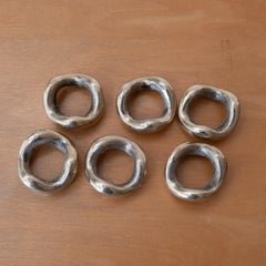 Brutalist Bronze 1970s Sculptural Napkin Rings Set of 6