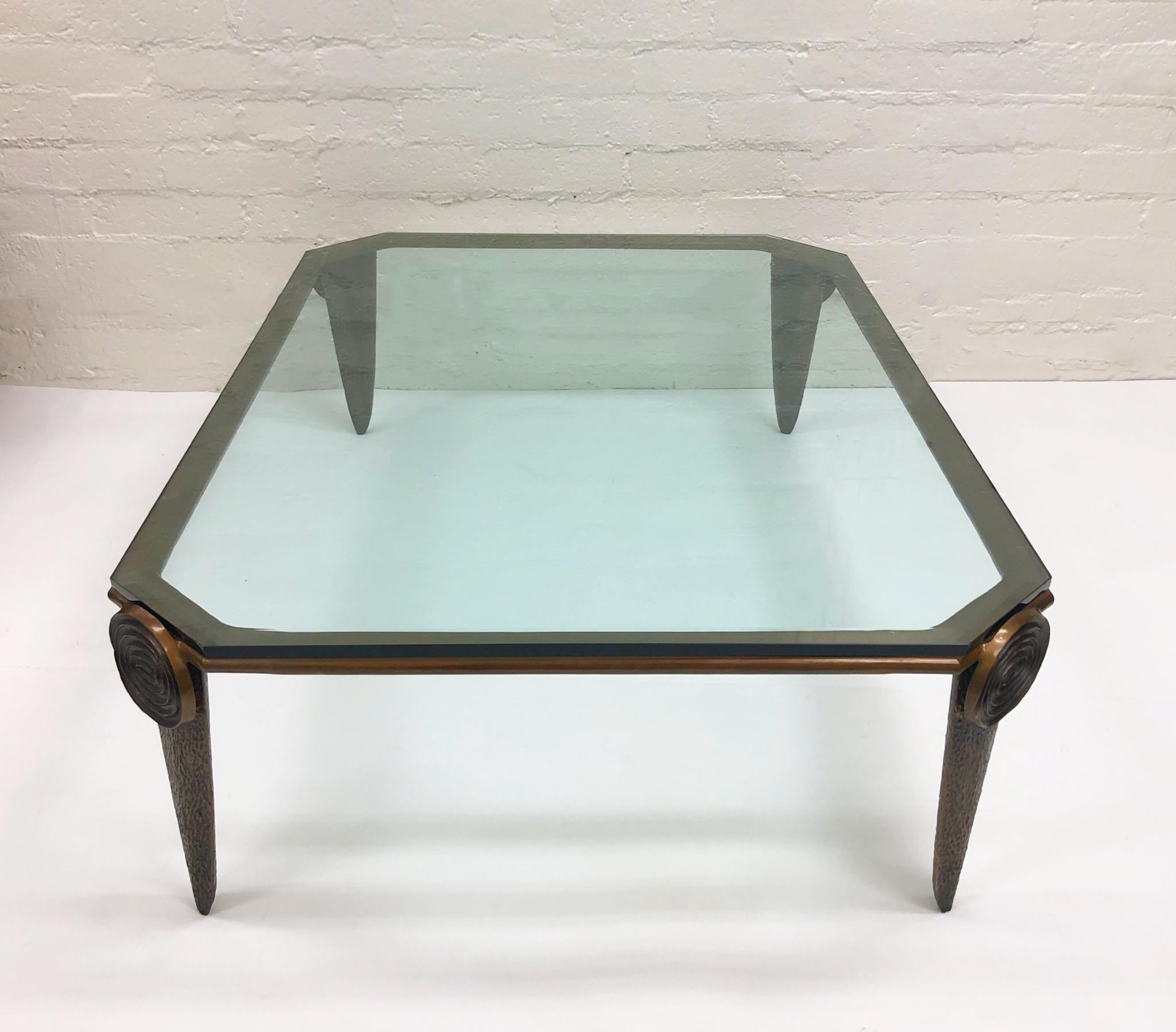 Brutalist Bronze and Glass Coffee Table by Tom Corbin 4