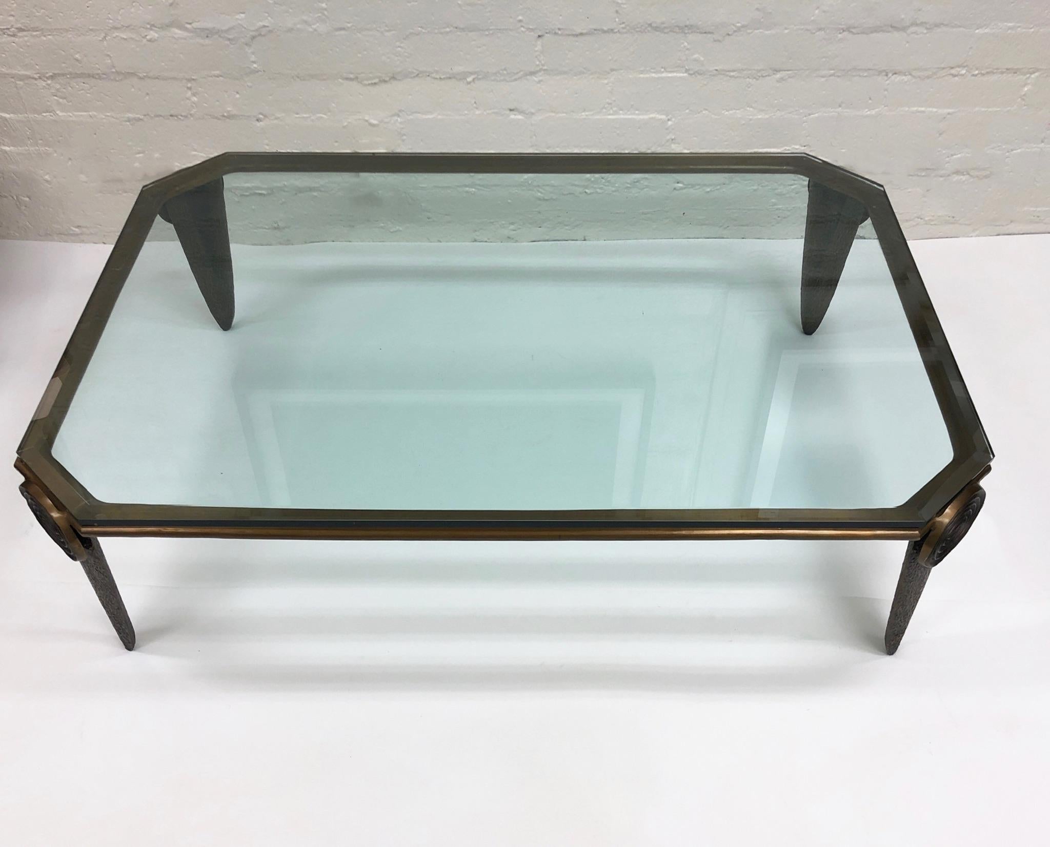 Brutalist Bronze and Glass Coffee Table by Tom Corbin In Good Condition In Palm Springs, CA