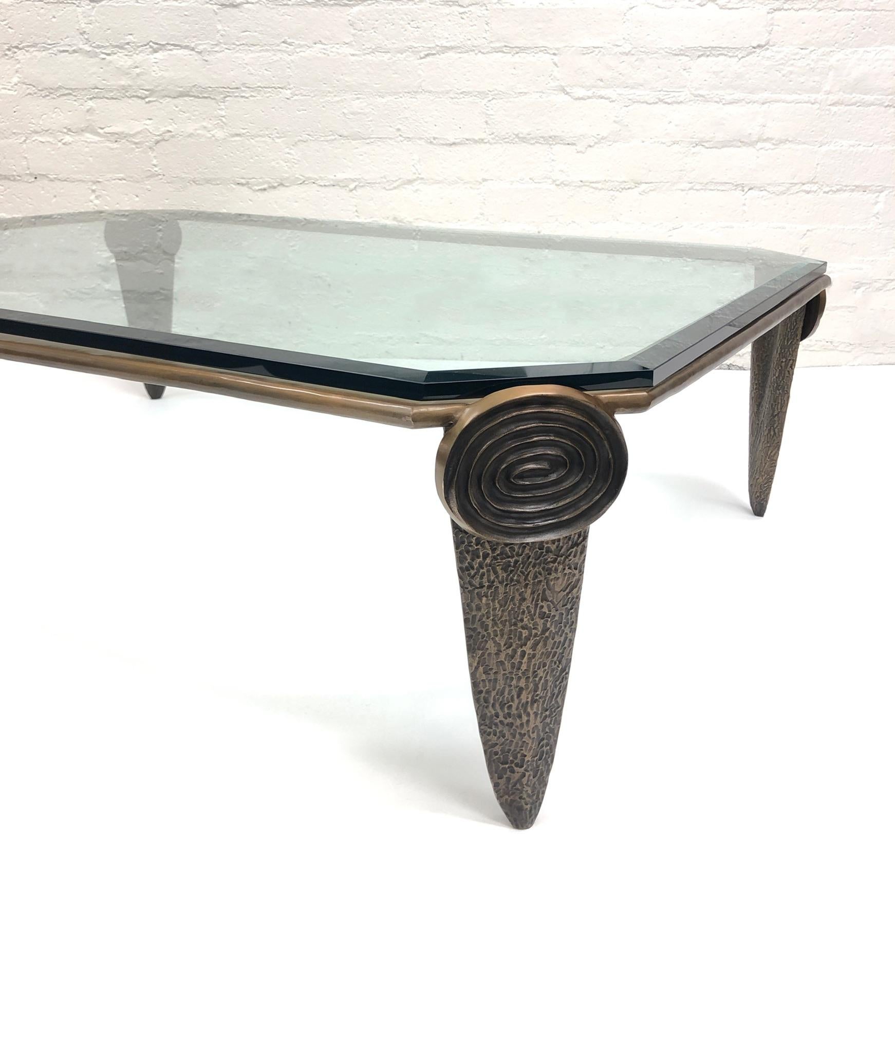 Late 20th Century Brutalist Bronze and Glass Coffee Table by Tom Corbin