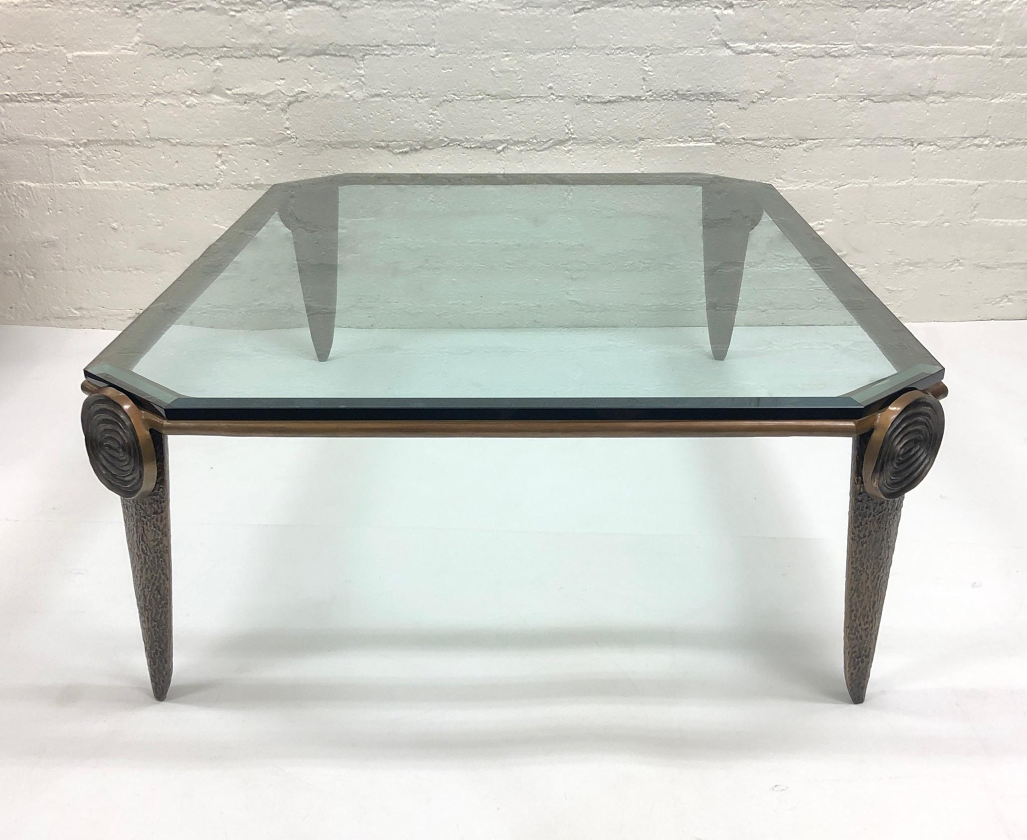 Brutalist Bronze and Glass Coffee Table by Tom Corbin 3