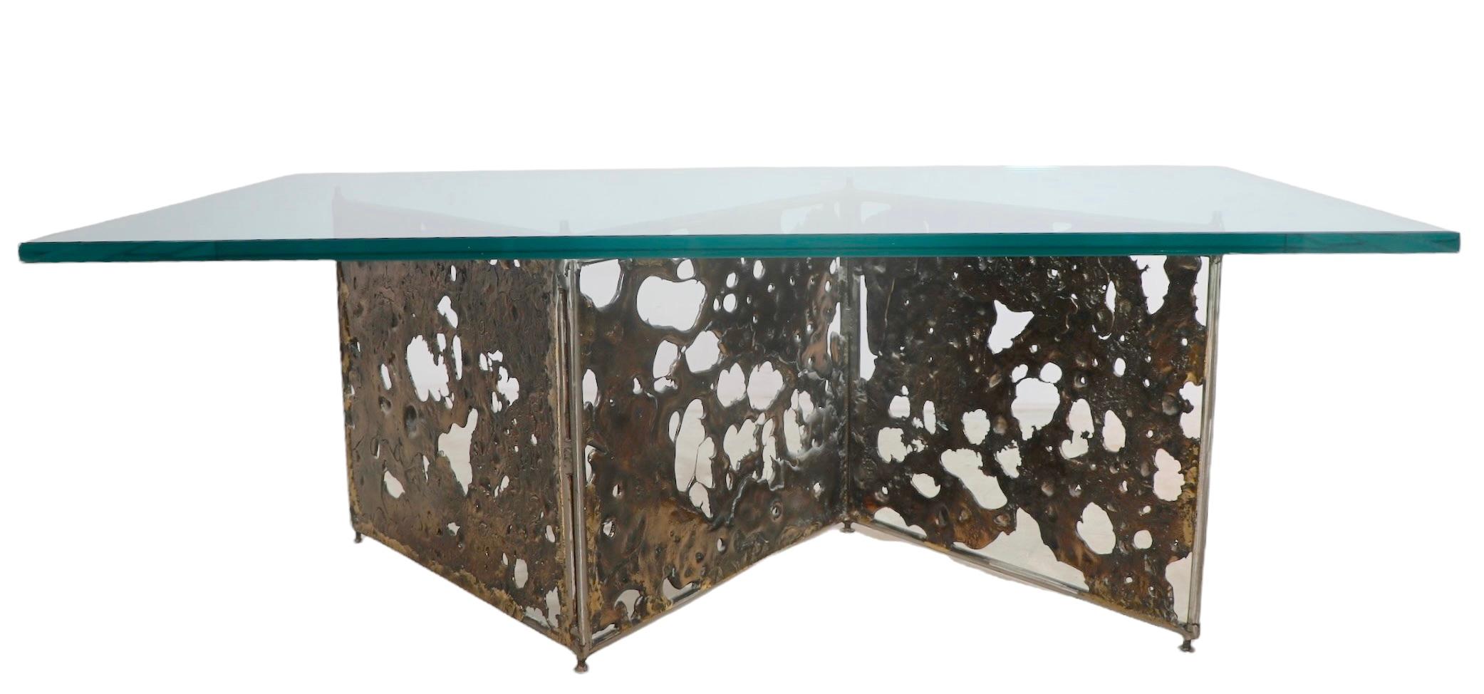 Brutalist Bronze and Glass Coffee Table Signed Silias Seandel 88 1