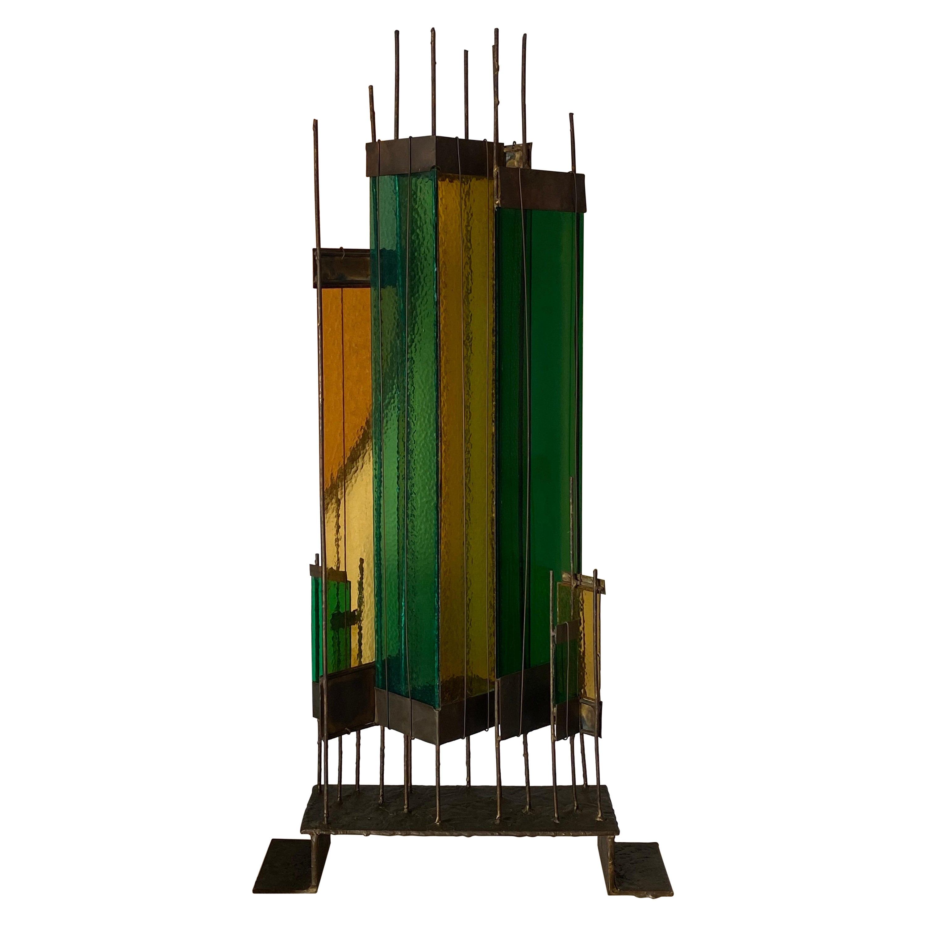 Brutalist Bronze and Glass Sculpture