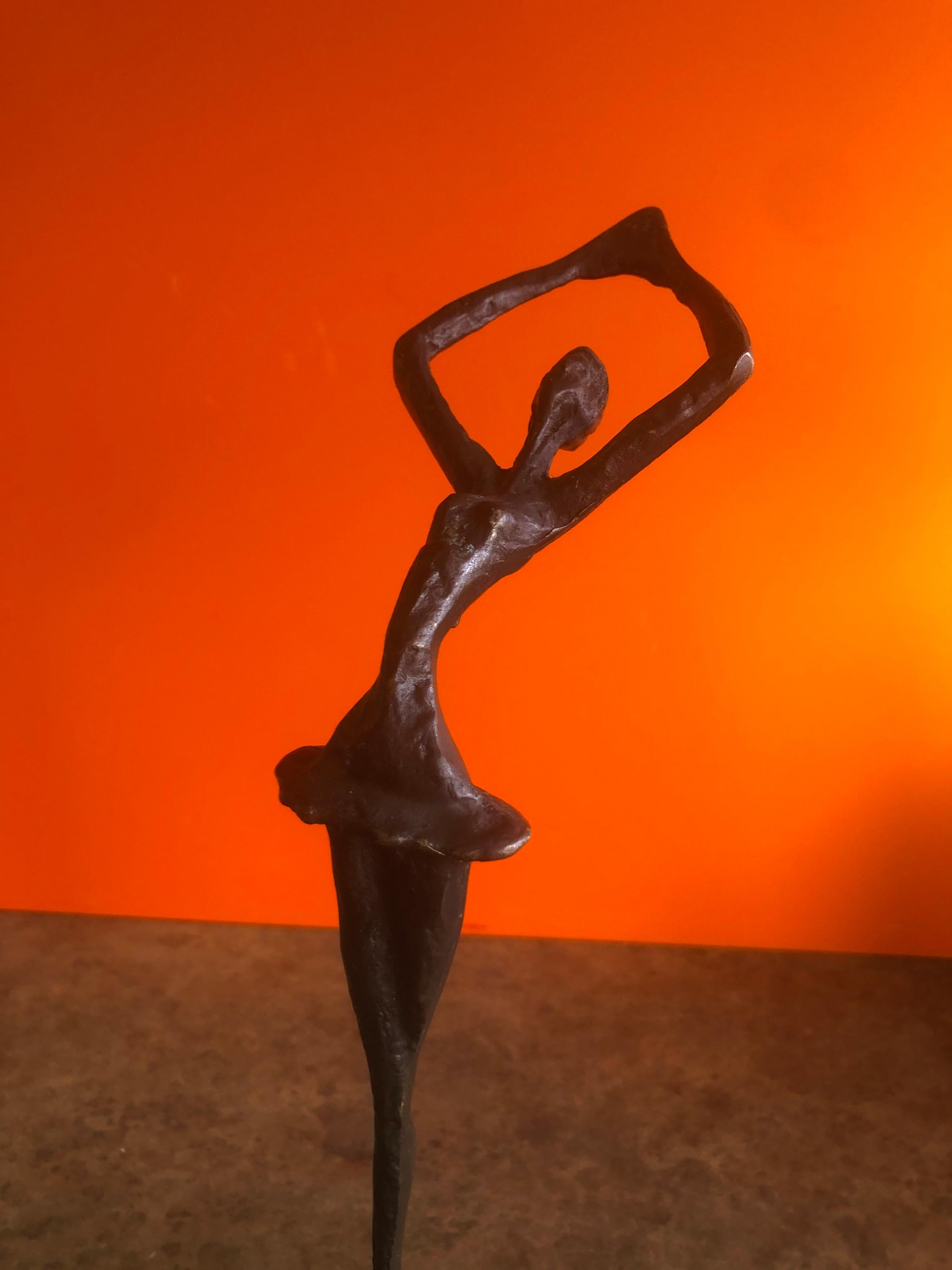 Brutalist Bronze Ballerina Sculpture on Wood Base 5