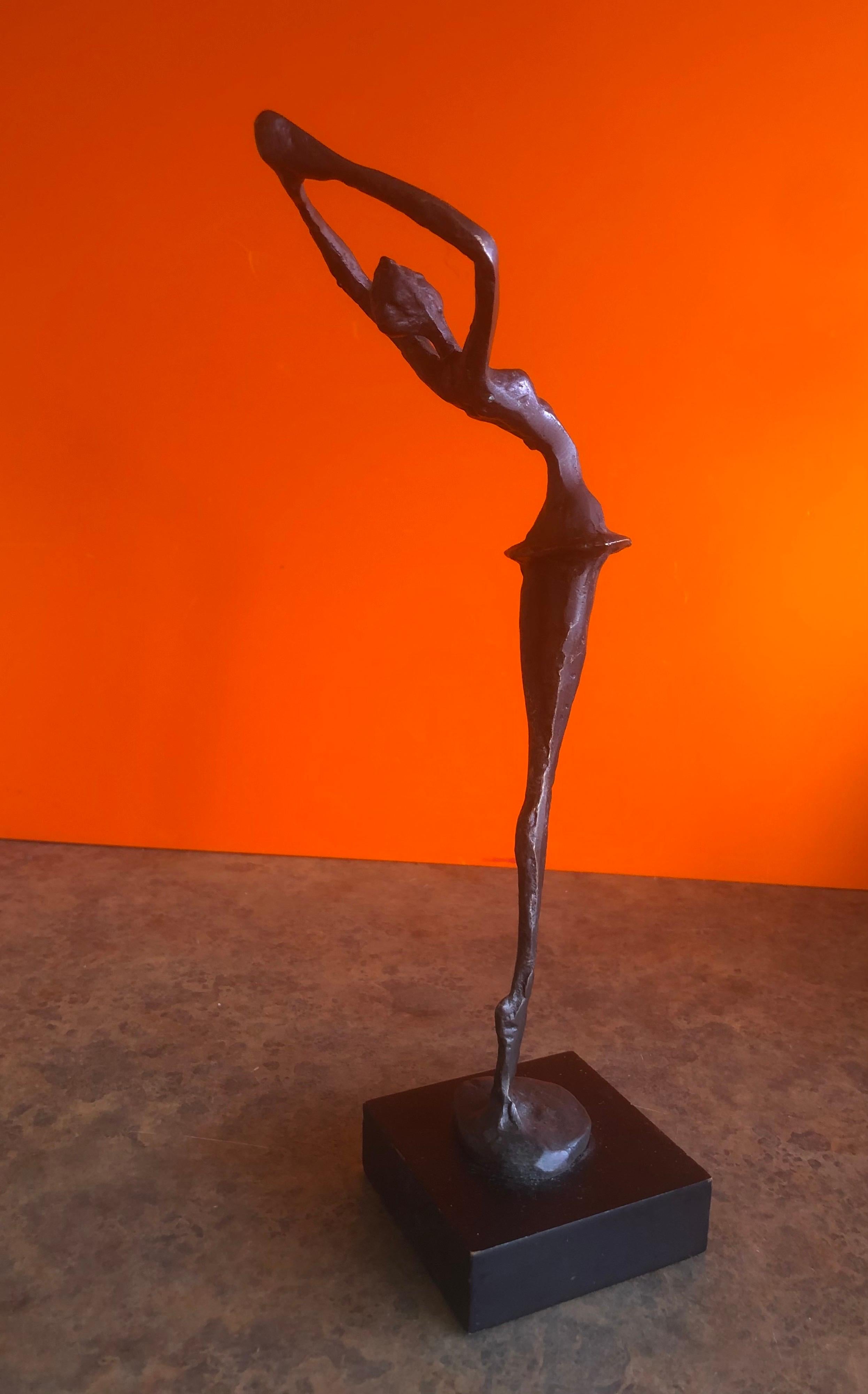 Brutalist Bronze Ballerina Sculpture on Wood Base 1