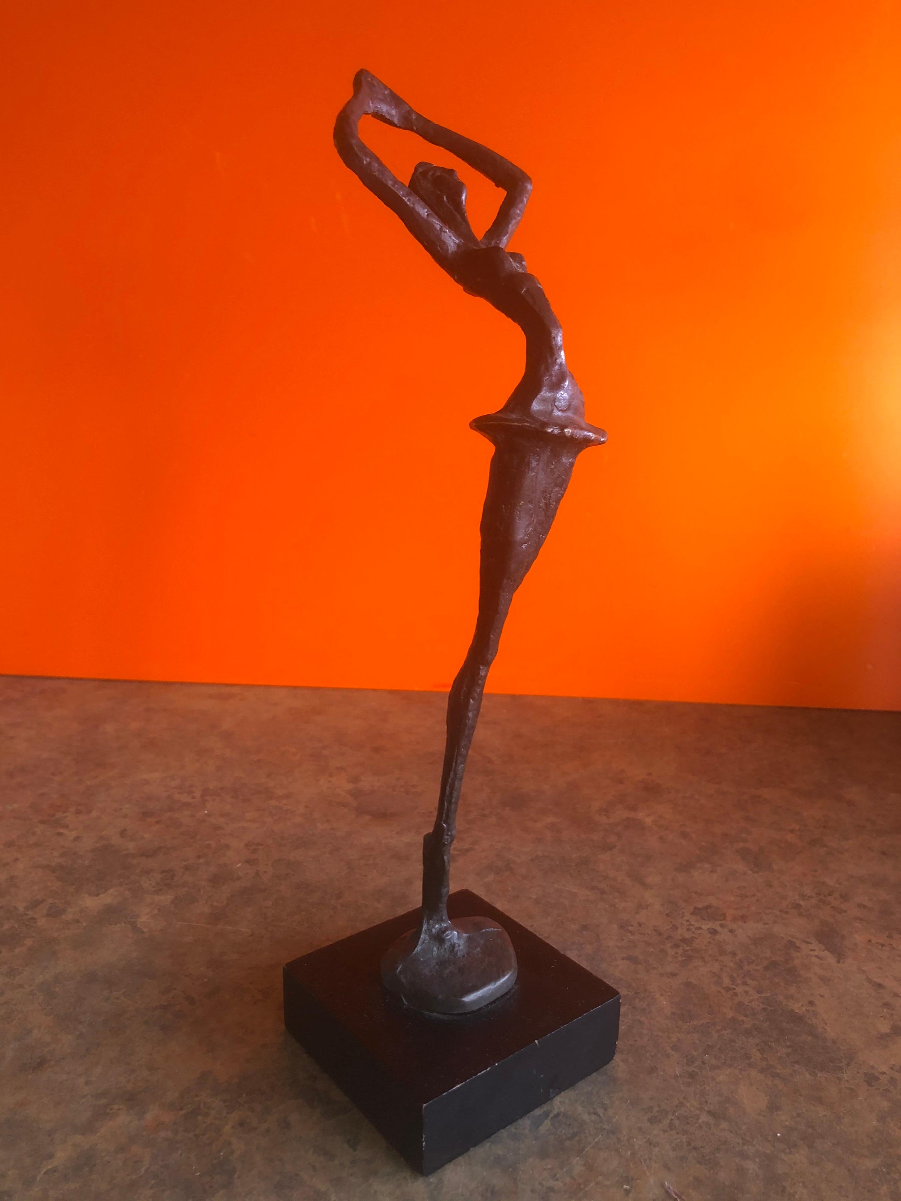 Brutalist Bronze Ballerina Sculpture on Wood Base 2