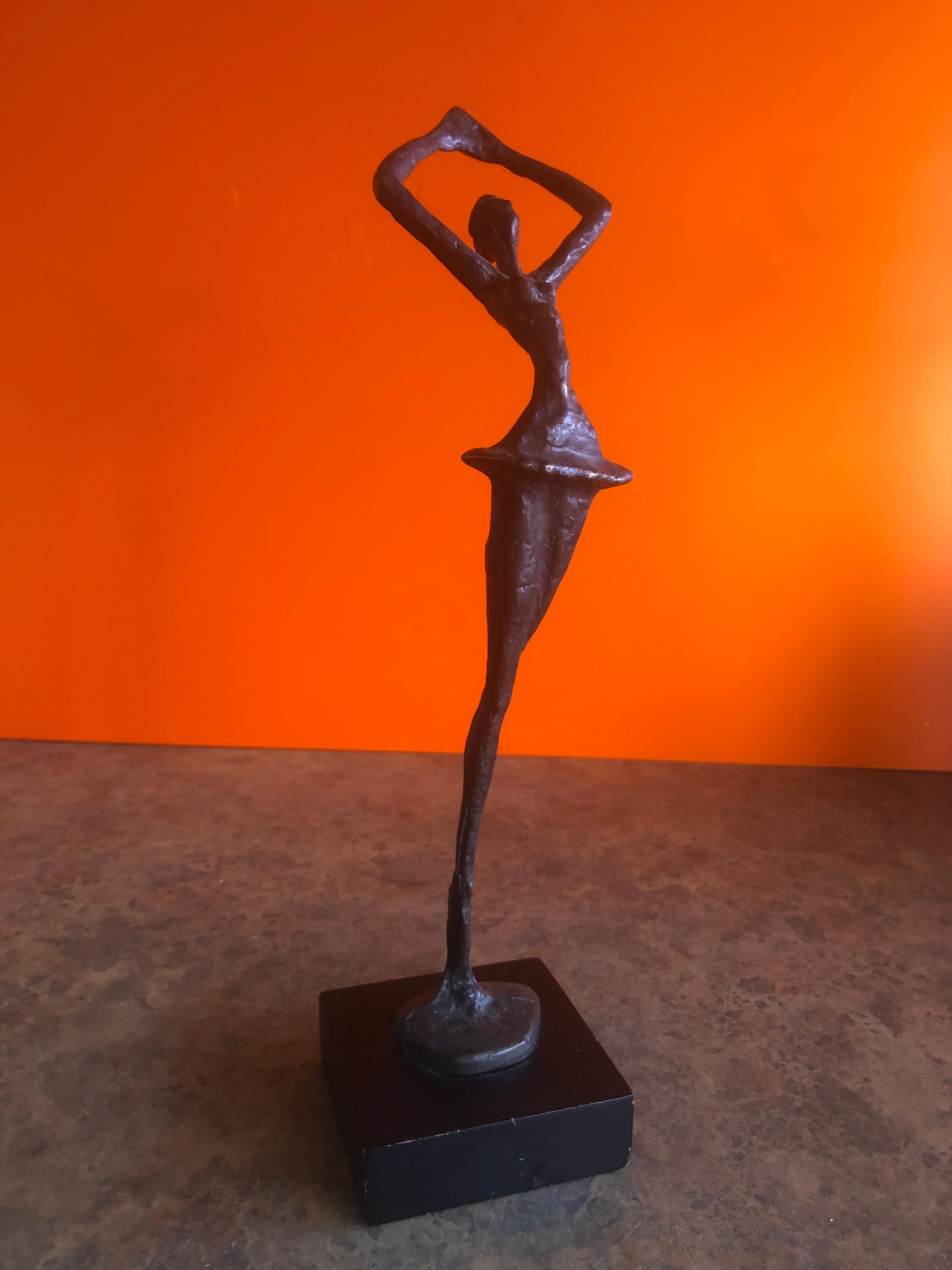 Brutalist Bronze Ballerina Sculpture on Wood Base 3