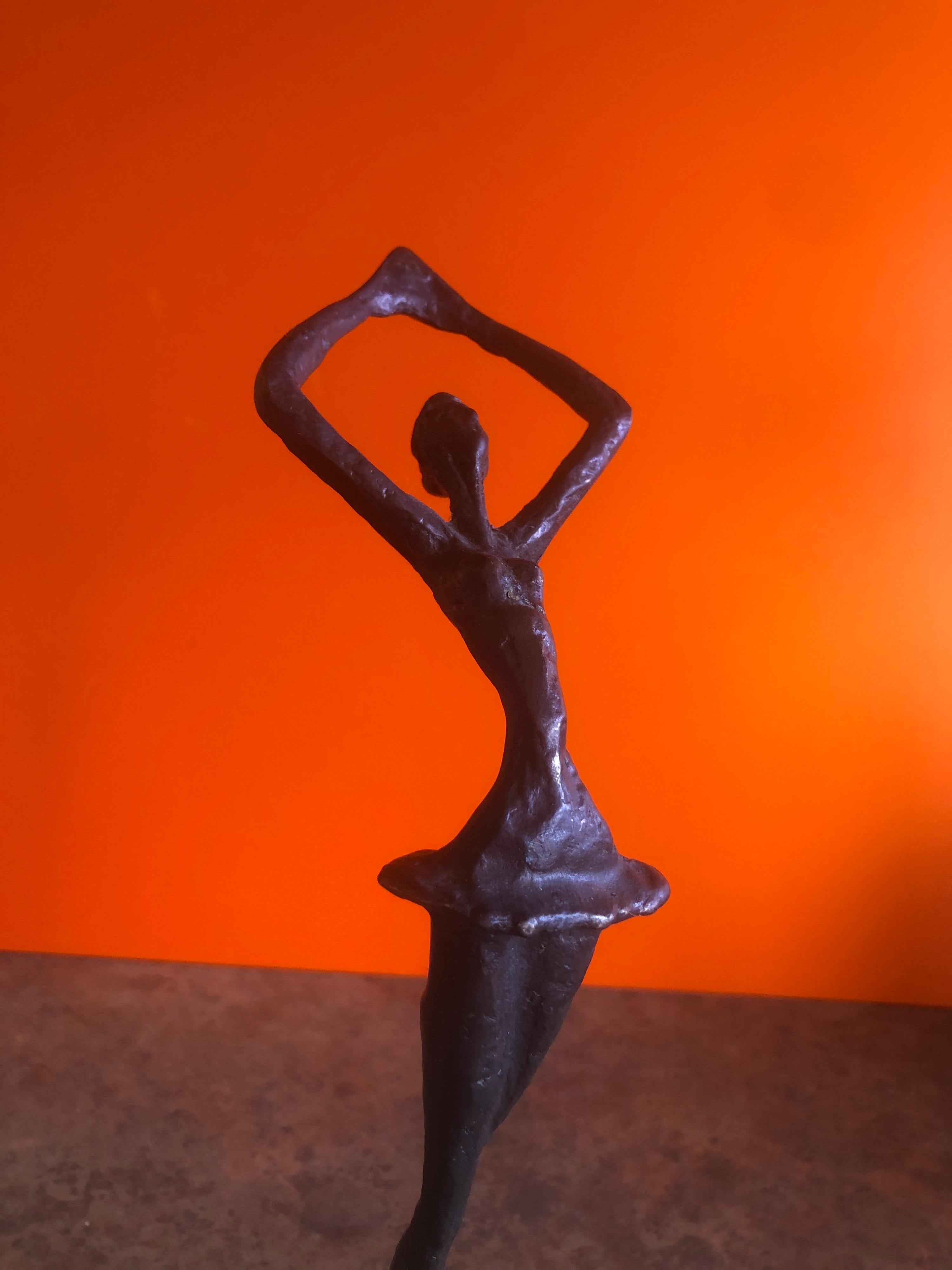 Brutalist Bronze Ballerina Sculpture on Wood Base 4