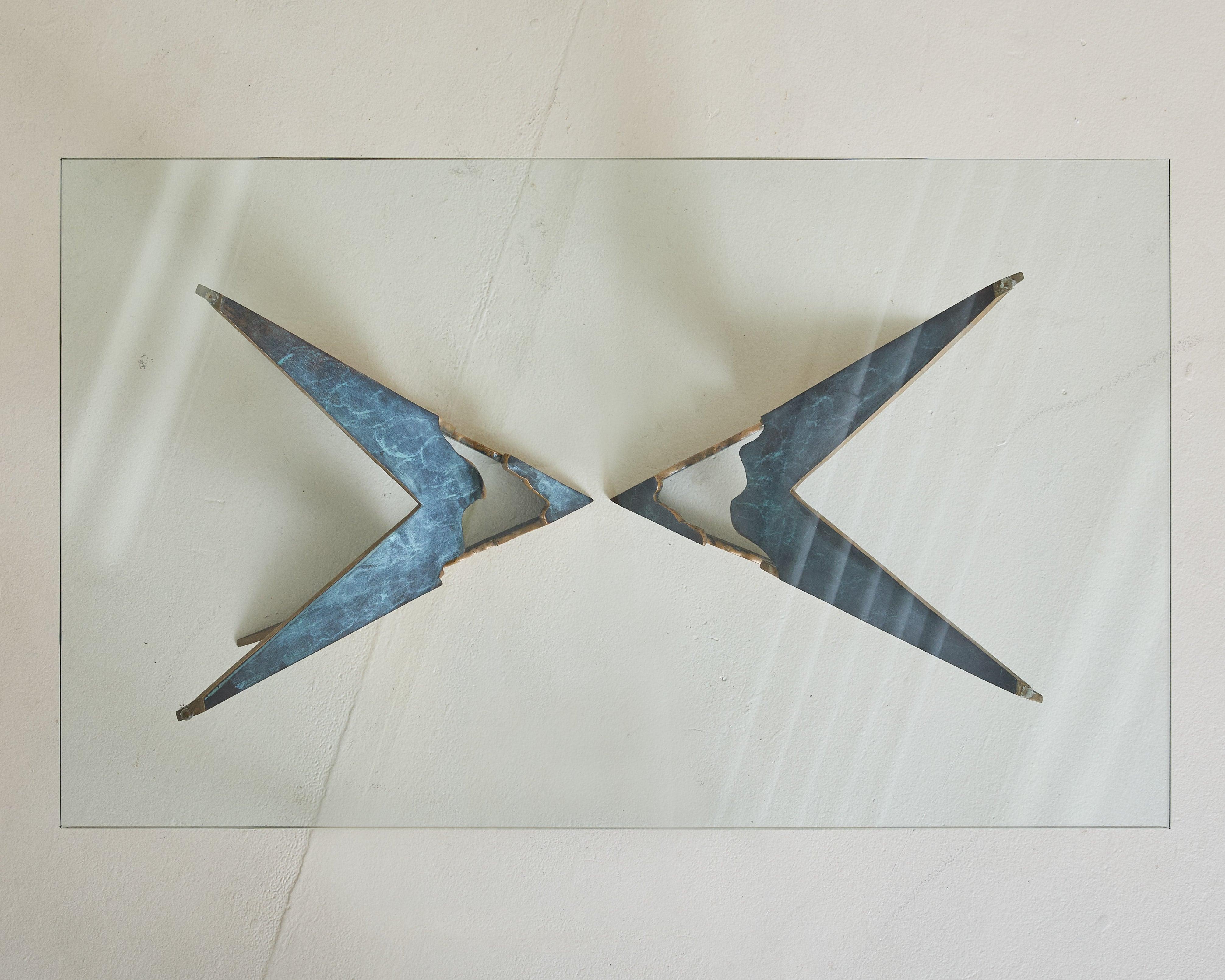 Modern Brutalist Bronze Base Coffee Table Attributed to Valenti, 1970s For Sale