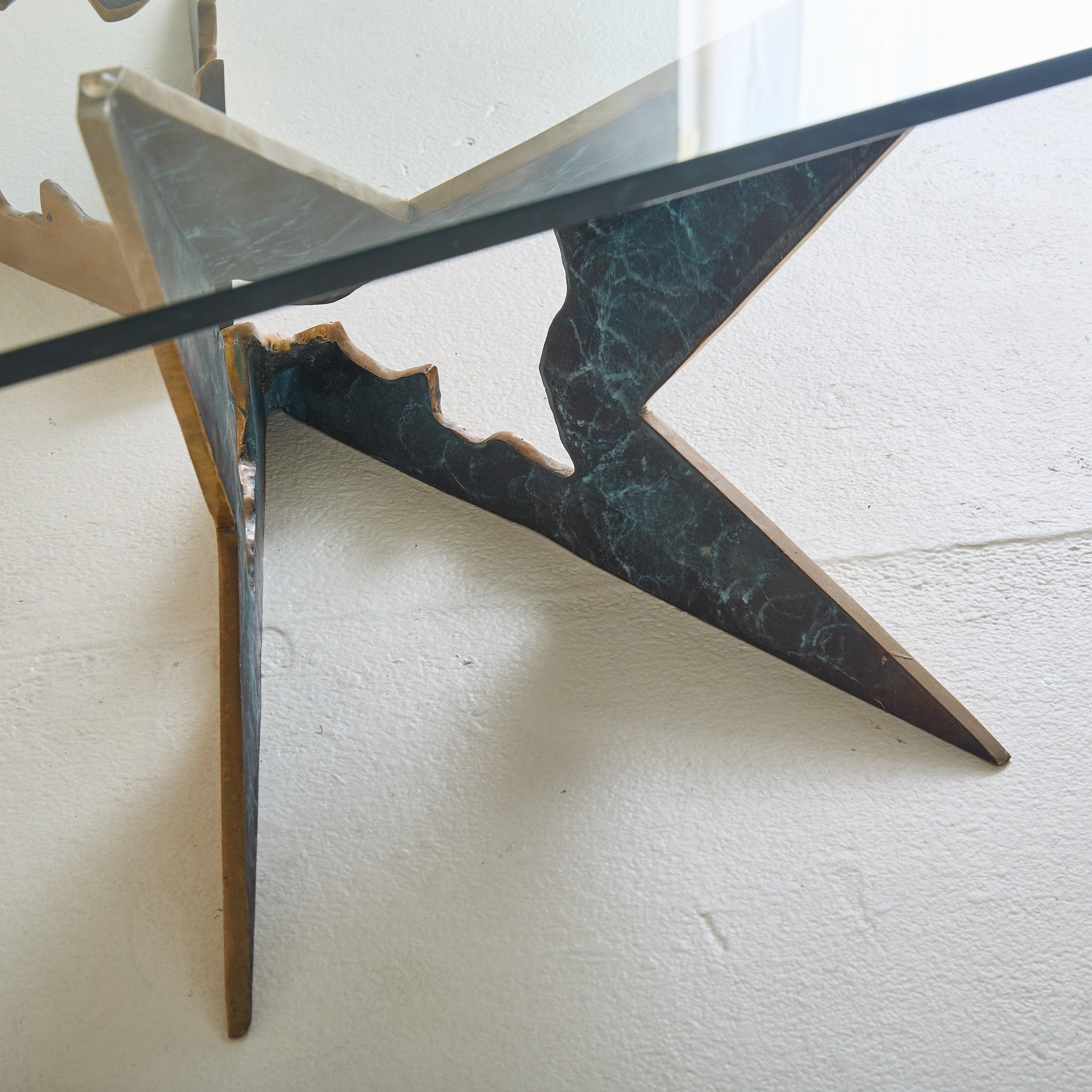 Brutalist Bronze Base Coffee Table Attributed to Valenti, 1970s In Good Condition For Sale In Chicago, IL