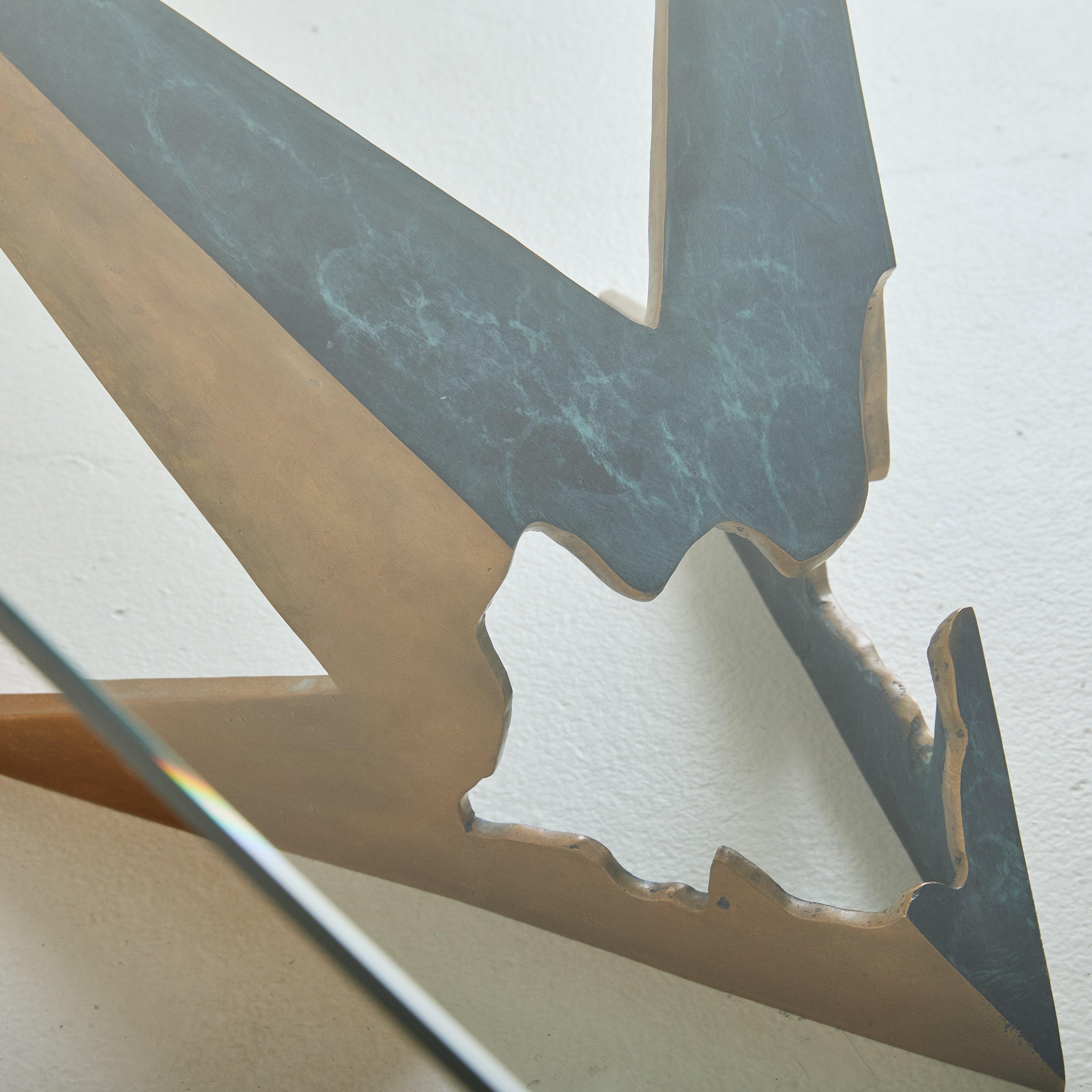 Late 20th Century Brutalist Bronze Base Coffee Table Attributed to Valenti, 1970s For Sale