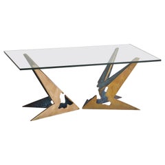 Brutalist Bronze Base Coffee Table Attributed to Valenti, 1970s