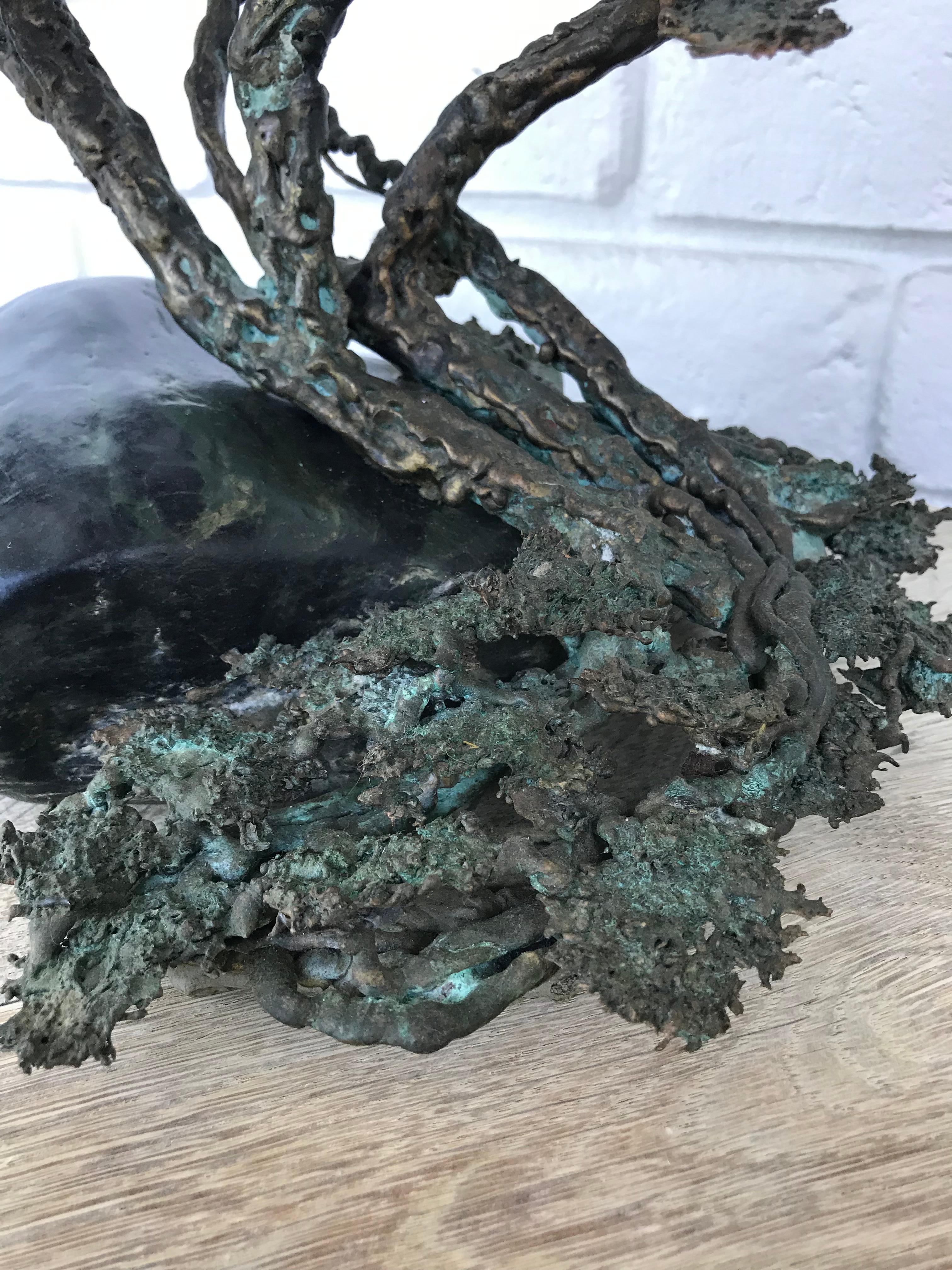 A brutalist style bronze bonsai tree sculpture.
Beautiful detail and patina.
Great scale.
 