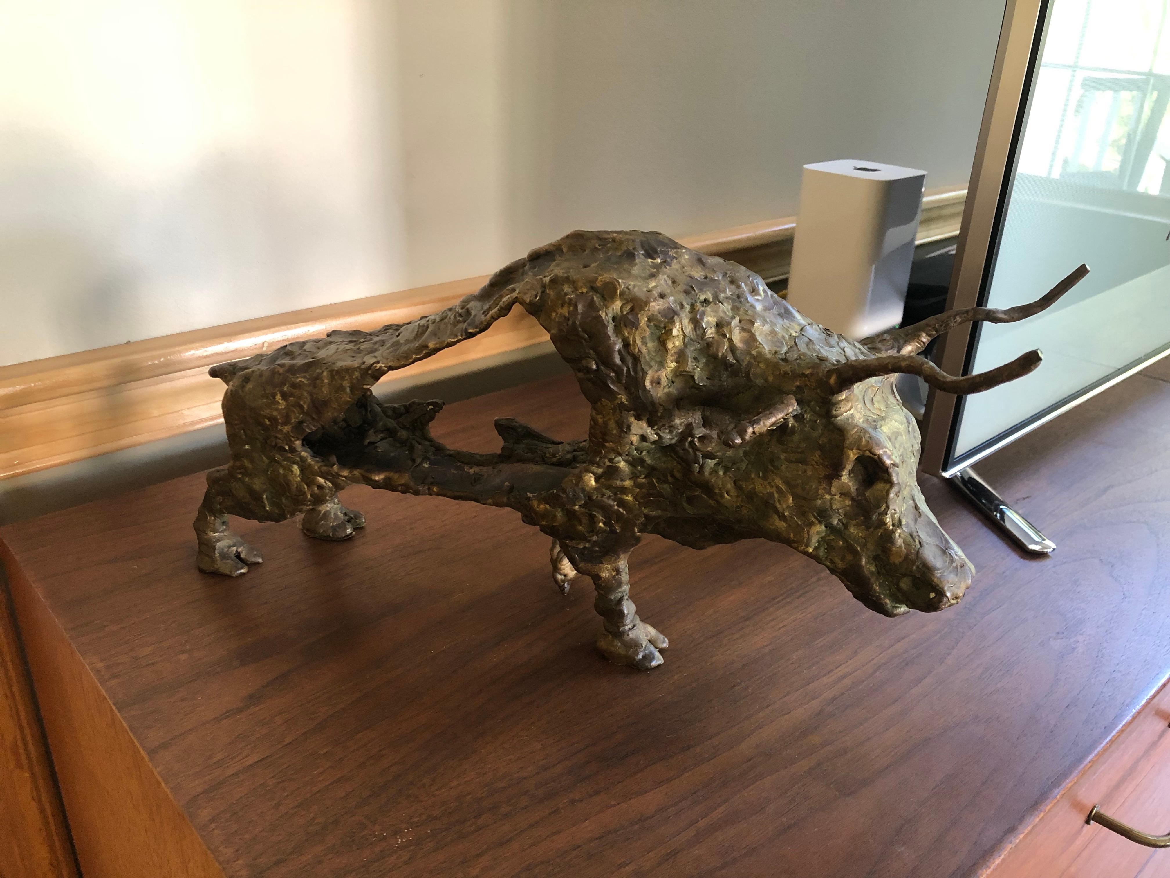 Brutalist Bronze Bull For Sale 9