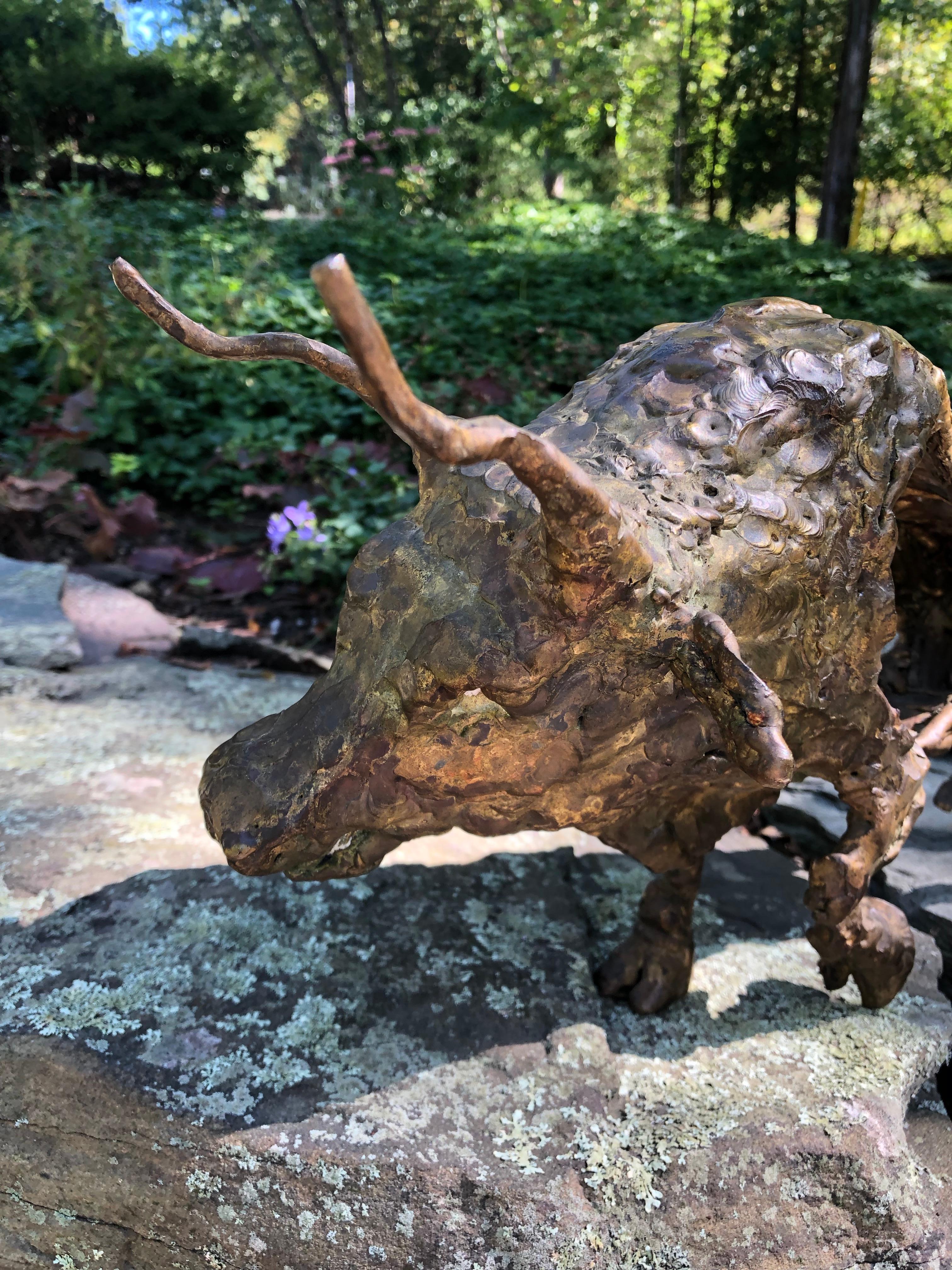 Late 20th Century Brutalist Bronze Bull For Sale