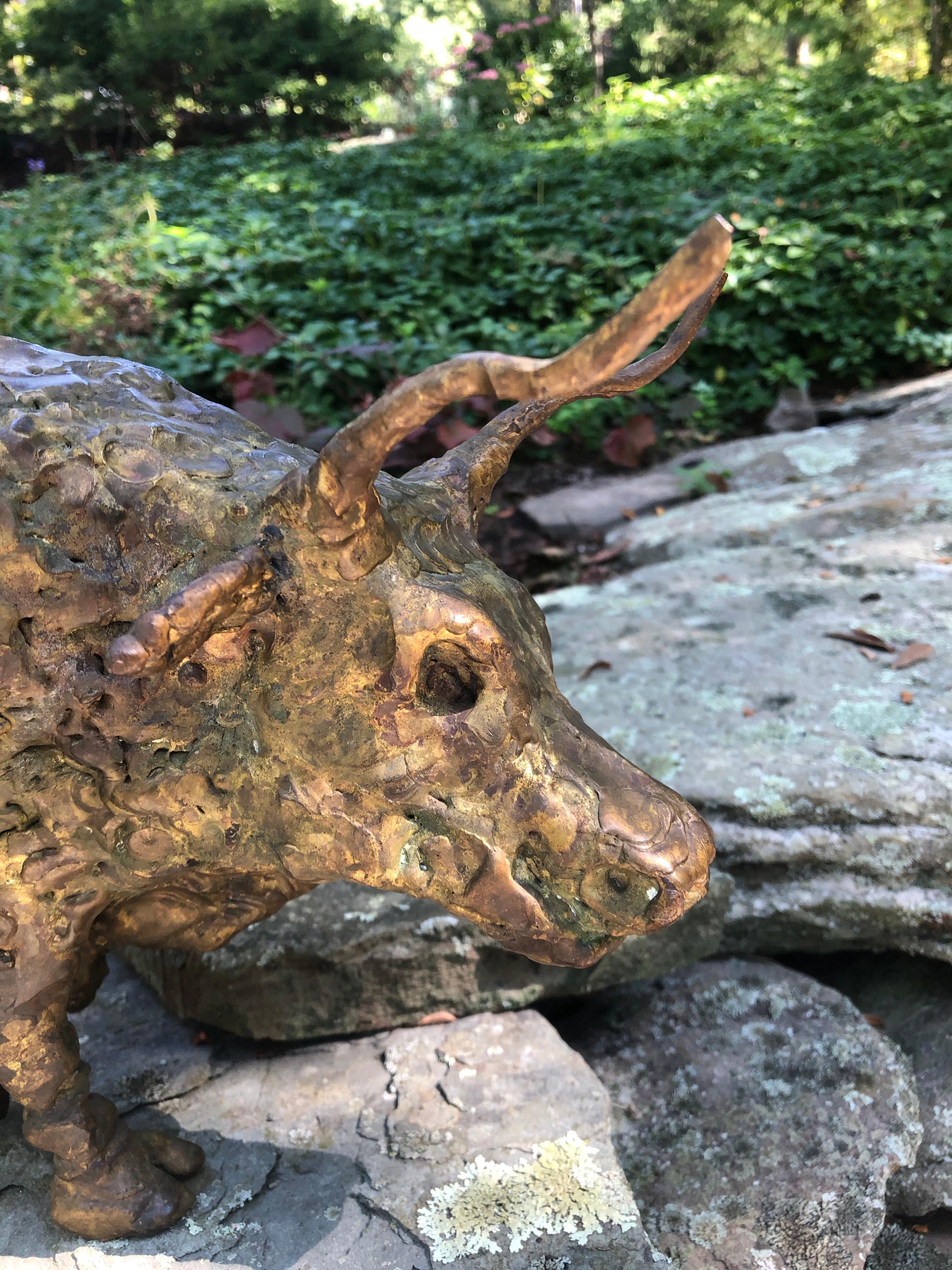 Brutalist Bronze Bull For Sale 2