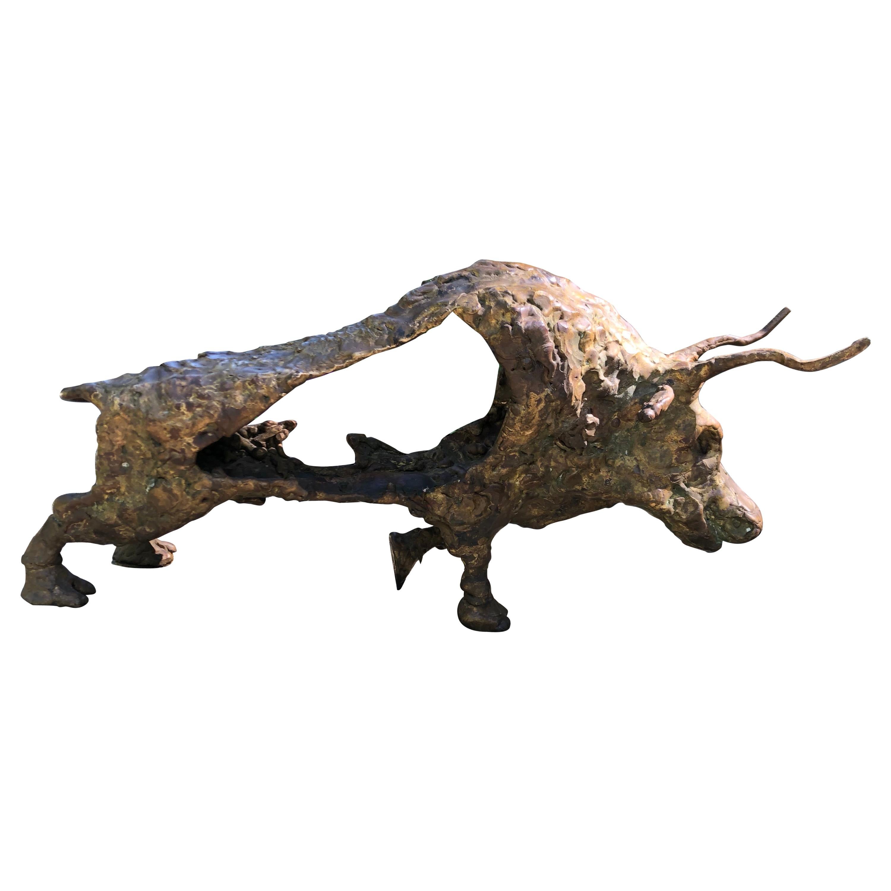 Brutalist Bronze Bull For Sale