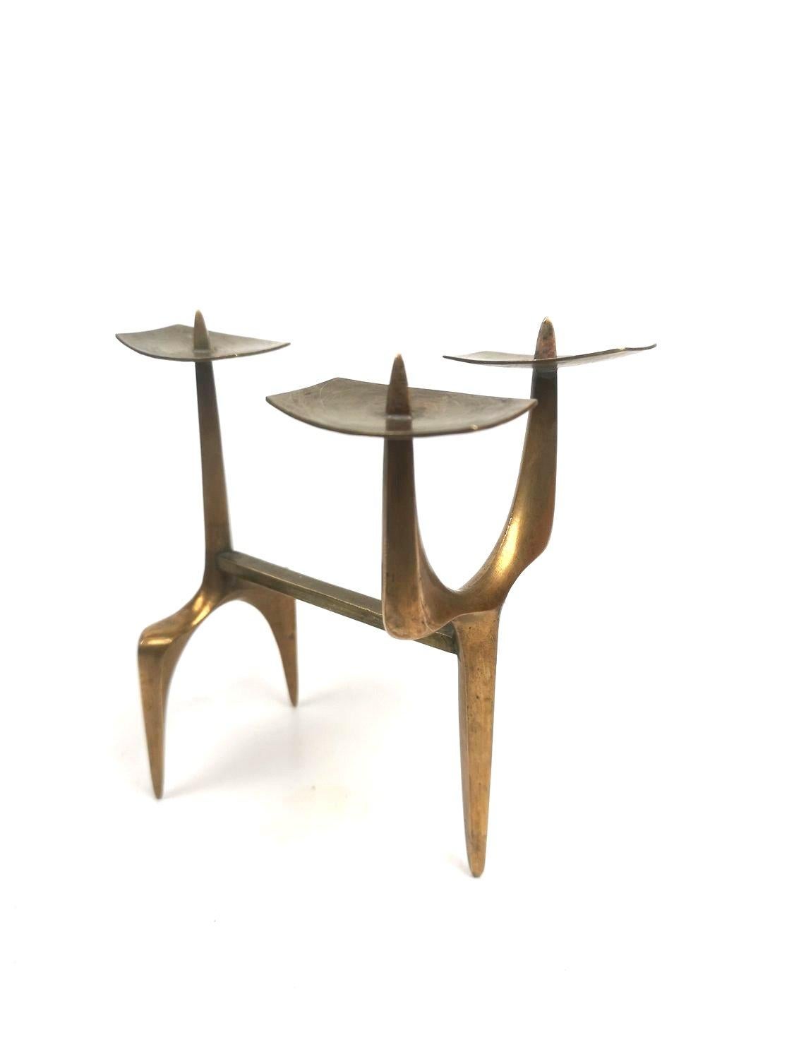 Brutalist bronze candelabra, 1960's (50218) In Good Condition For Sale In Budapest, HU