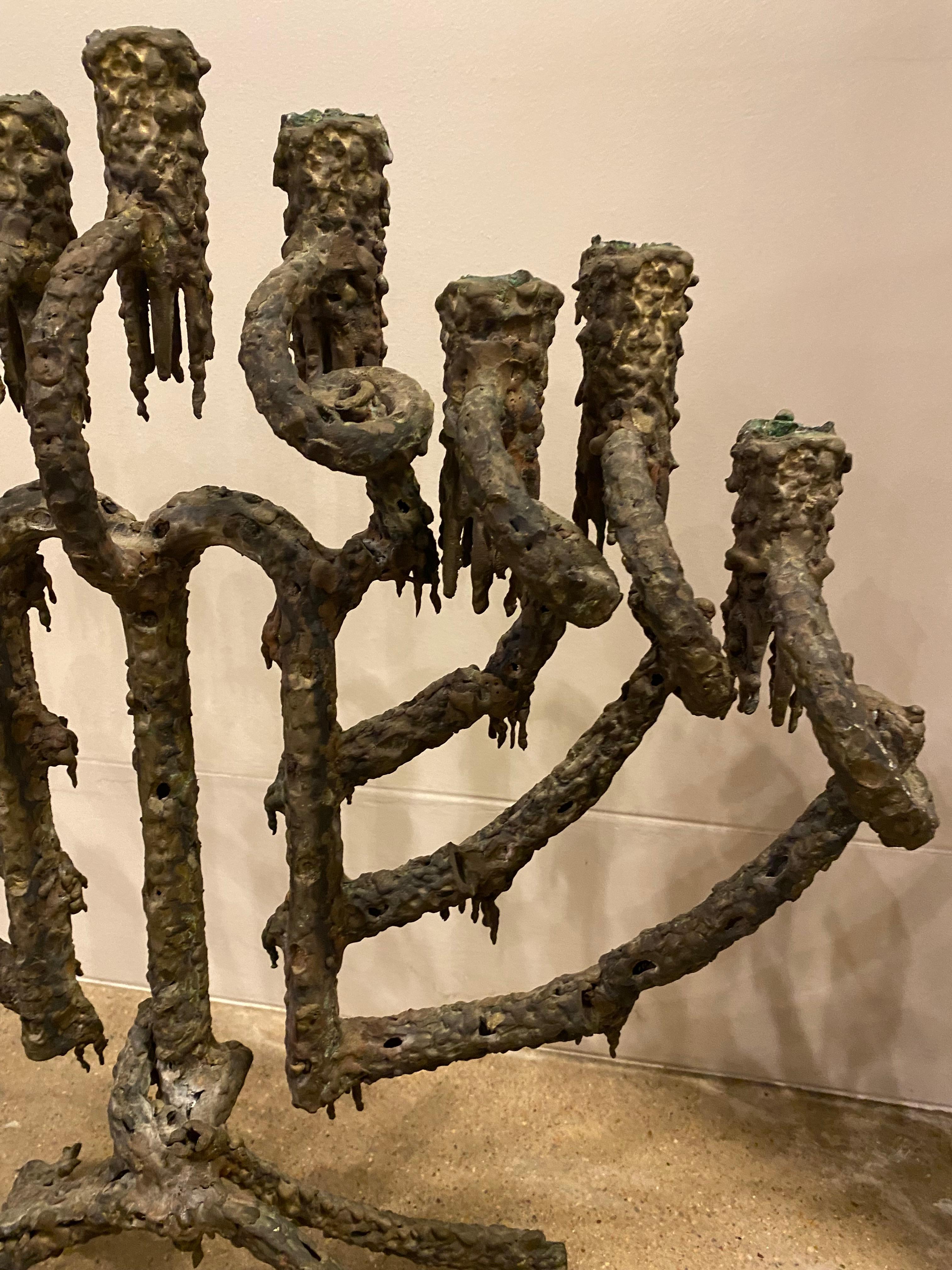 Hand-Crafted Brutalist Bronze Candelabra or Menorah by Daniel Gluck, California, 1970's For Sale