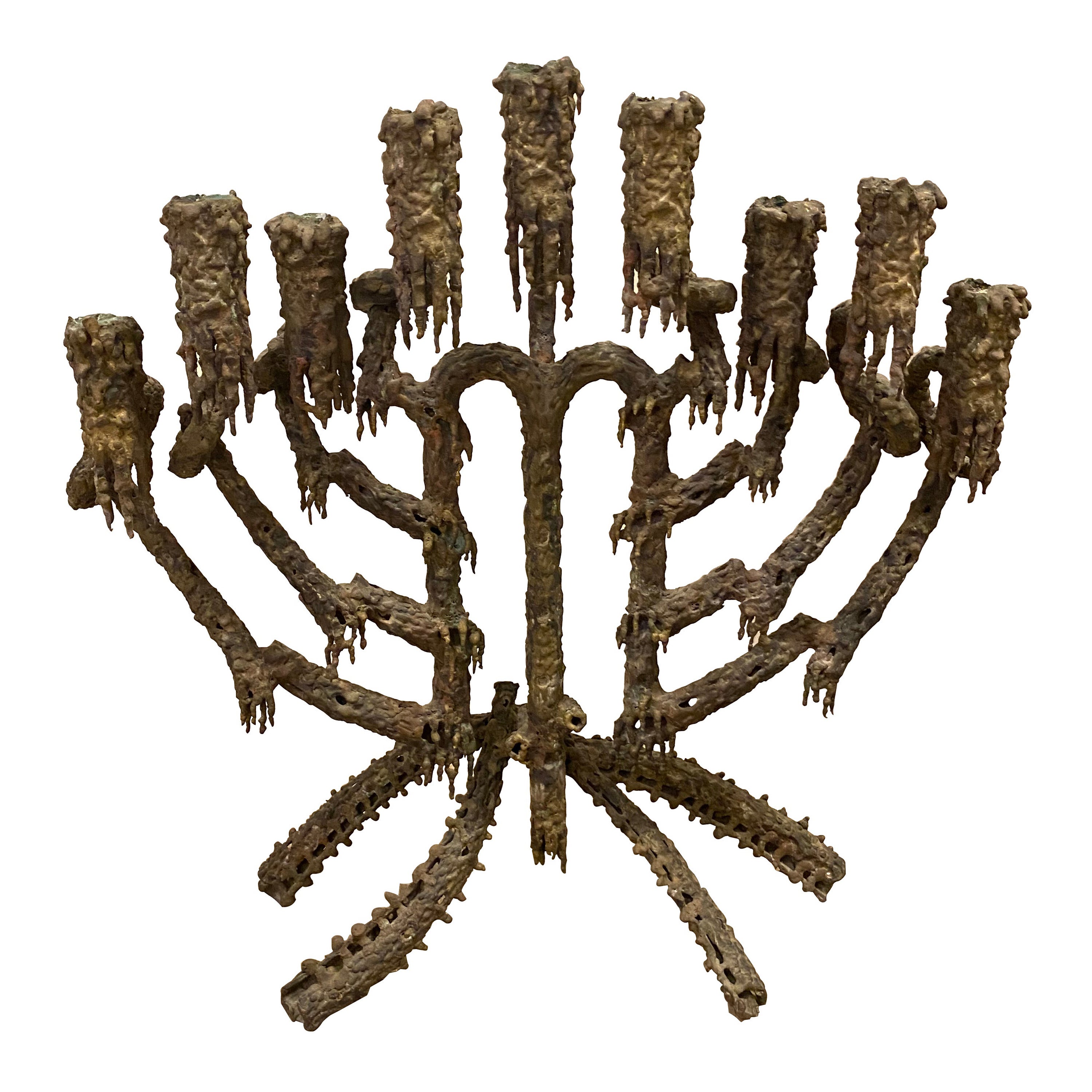 Brutalistischer Bronzekandelaber oder Menorah aus Bronze von Daniel Gluck, Kalifornien, 1970er Jahre im Angebot