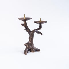 Brutalist Bronze Candelabra, Tree and Leaves Modernist Design, France 1970s