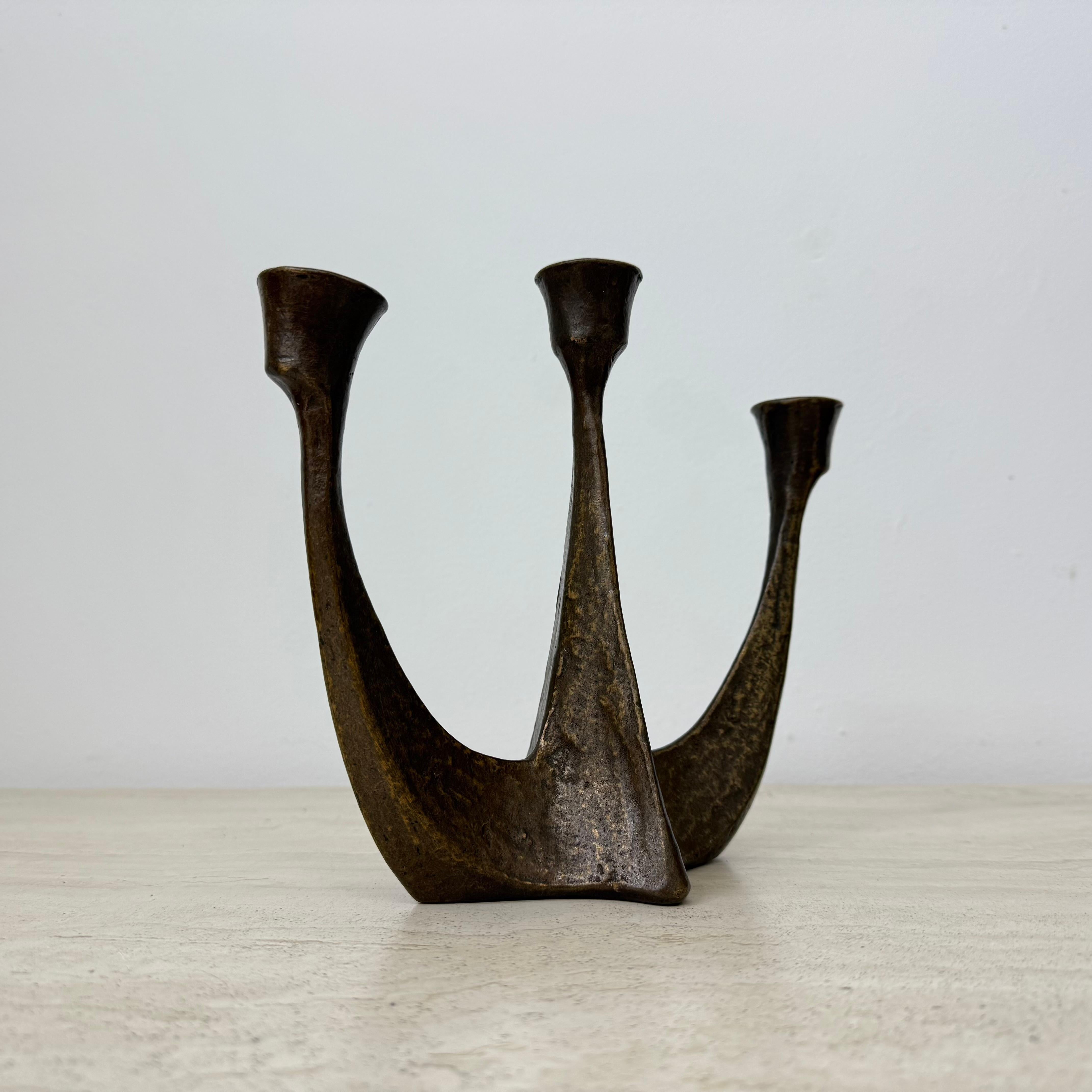 Brutalist bronze candle stick by Horst Dalbeck , 1970s Germany For Sale 2