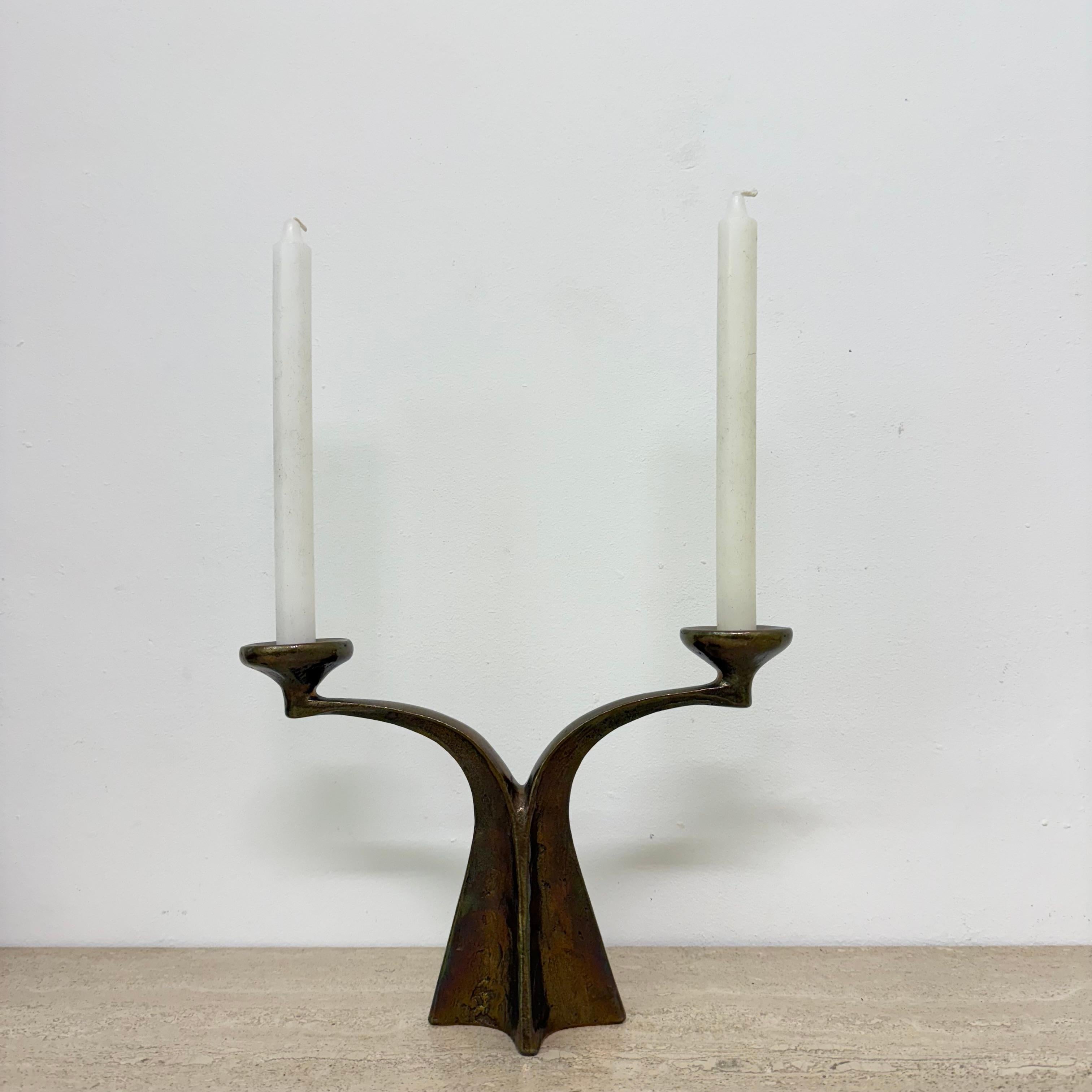 Brutalist bronze candle stick by Michael Harjes , 1970s For Sale 3