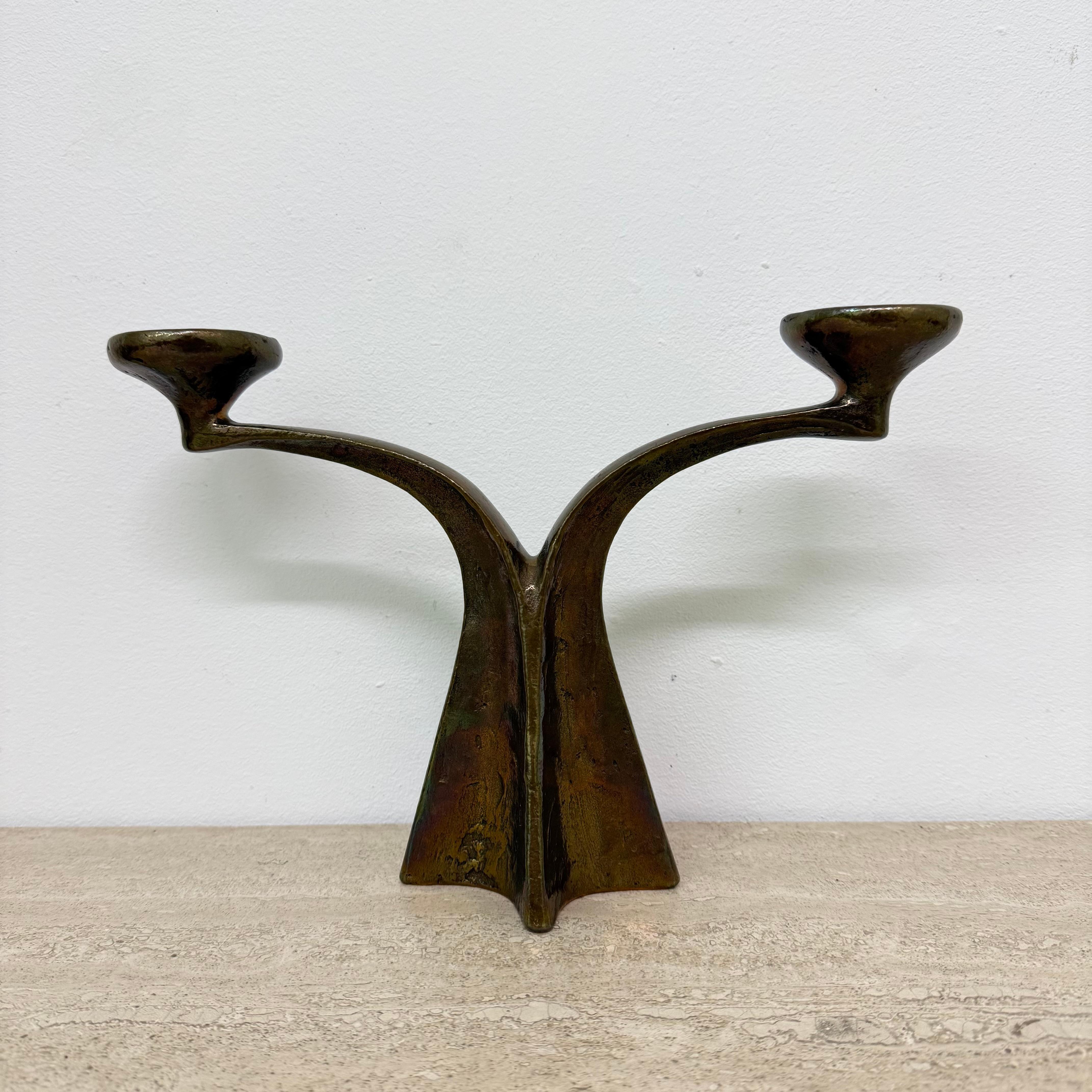Mid-Century Modern Brutalist bronze candle stick by Michael Harjes , 1970s For Sale