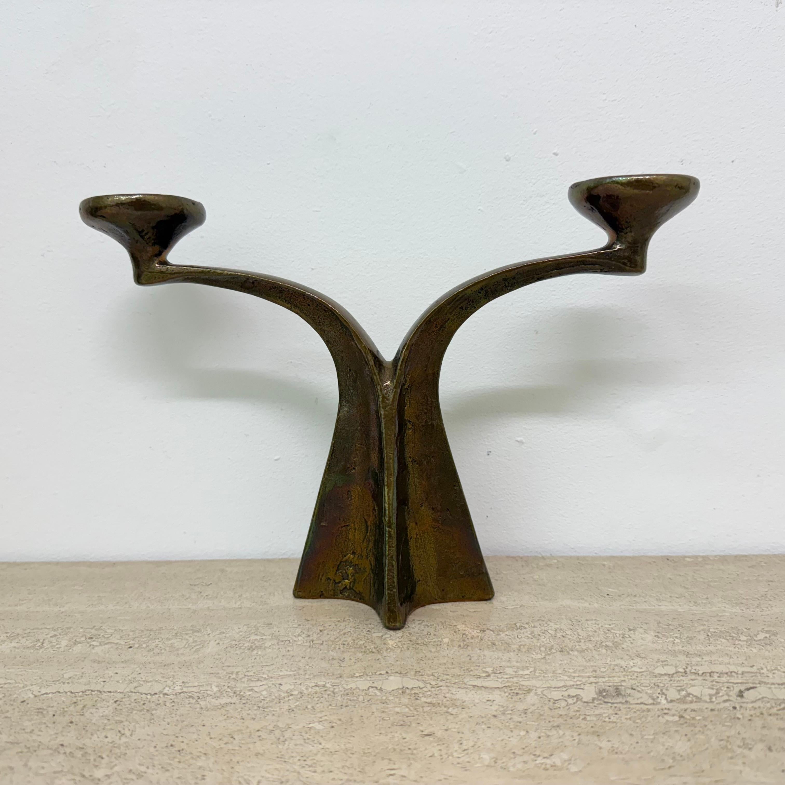 German Brutalist bronze candle stick by Michael Harjes , 1970s For Sale