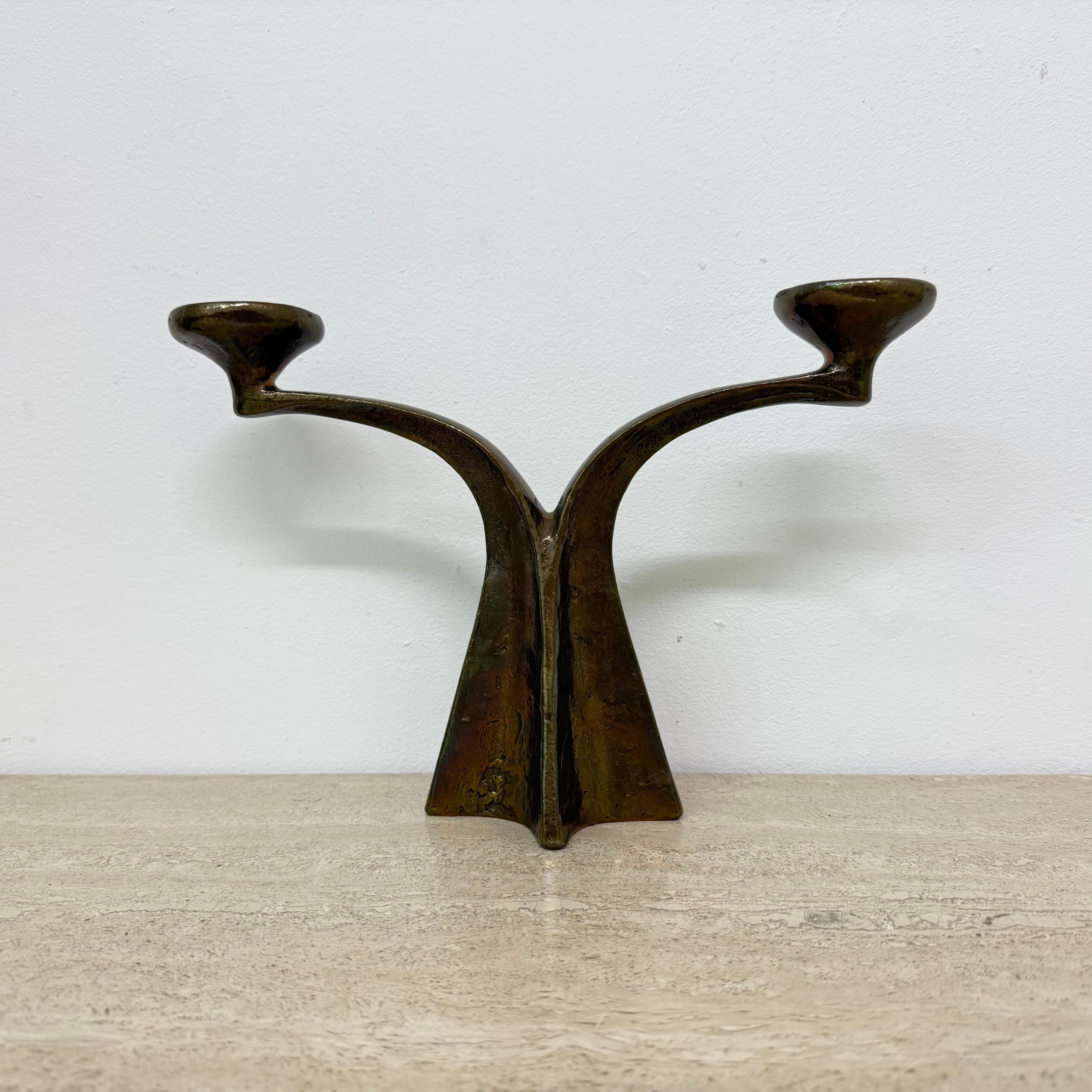 Brutalist bronze candle stick by Michael Harjes , 1970s In Good Condition For Sale In Delft, NL