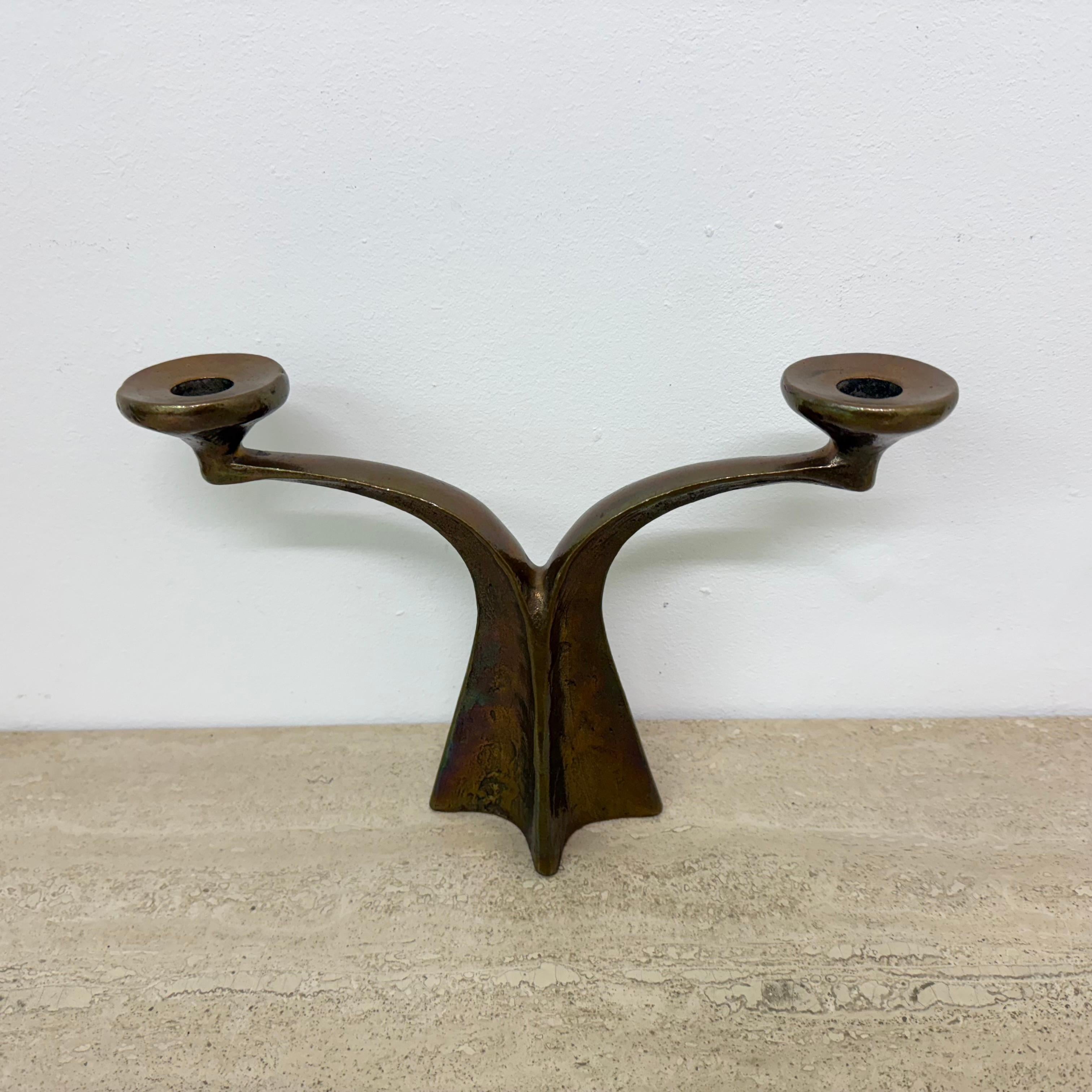 Late 20th Century Brutalist bronze candle stick by Michael Harjes , 1970s For Sale
