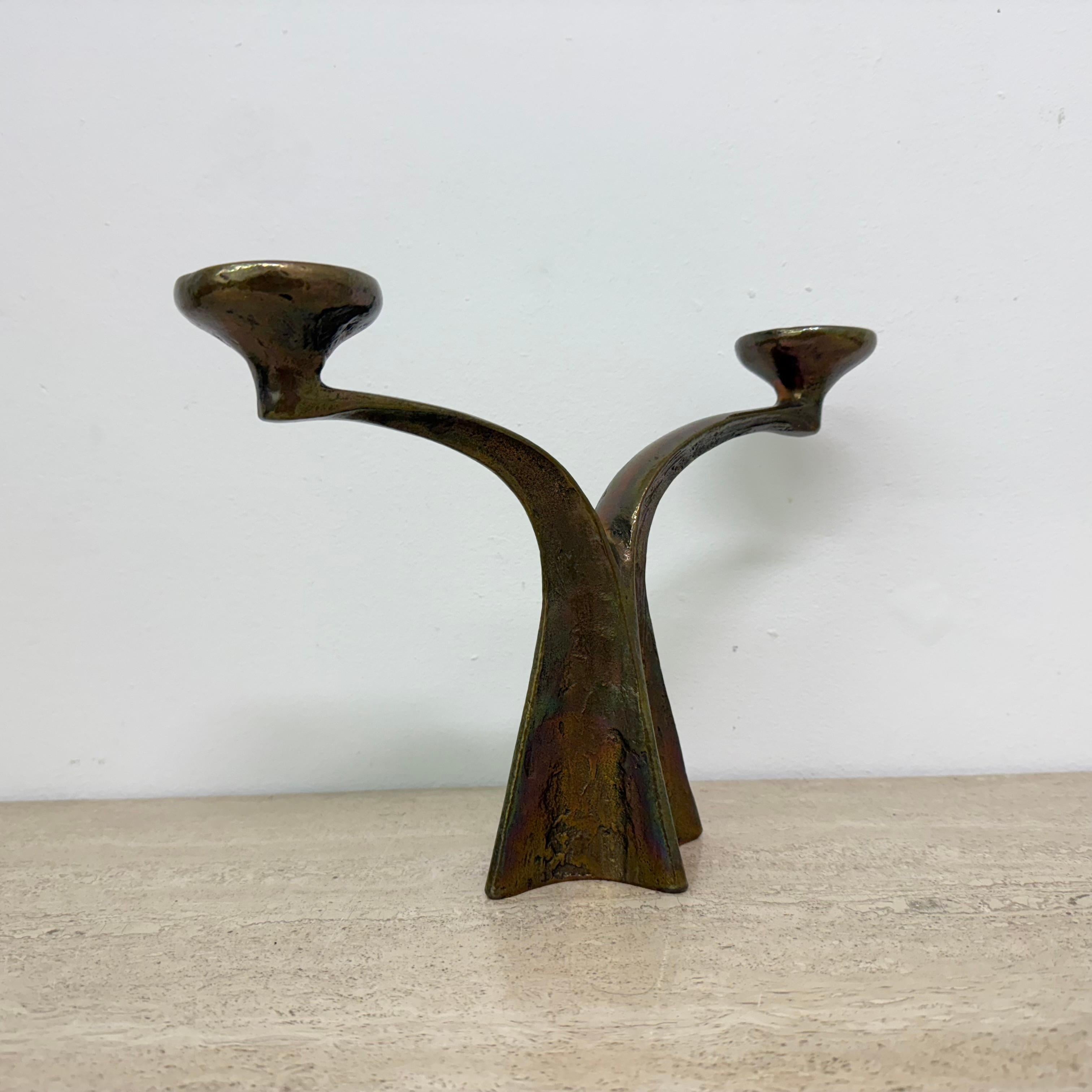 Brutalist bronze candle stick by Michael Harjes , 1970s For Sale 1