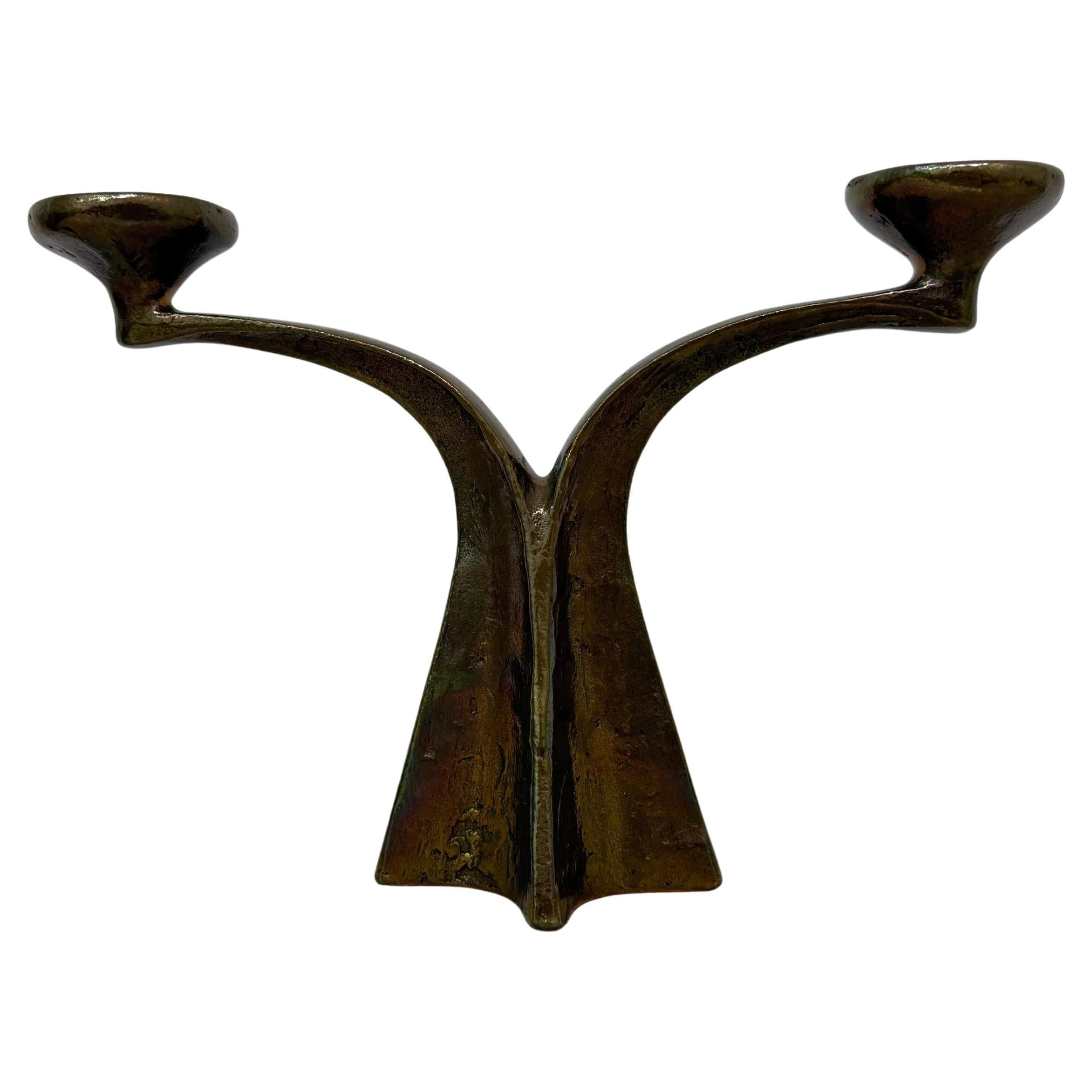 Brutalist bronze candle stick by Michael Harjes , 1970s